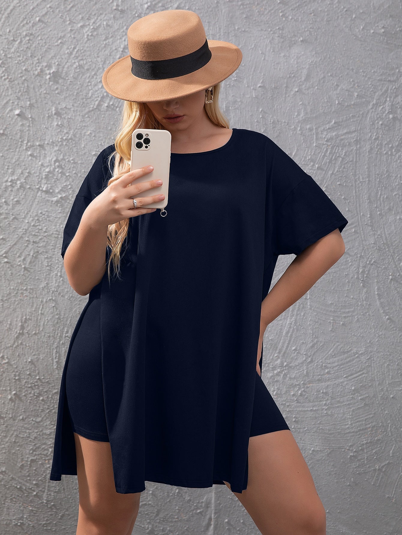 Plus Split Hem Tee Biker Shorts