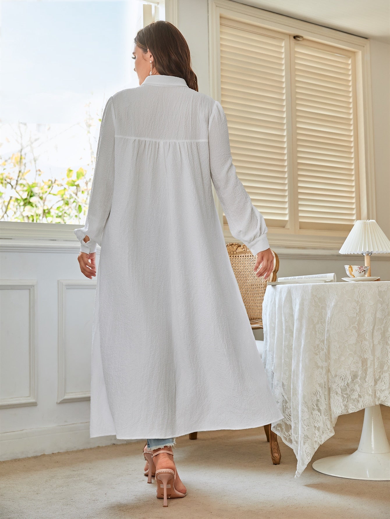 Plus Single Breasted High Low Hem Shirt Dress