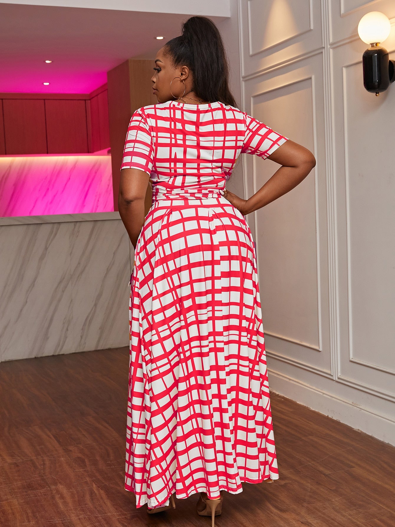Plus Tie Front Plaid Tee and Skirt Set