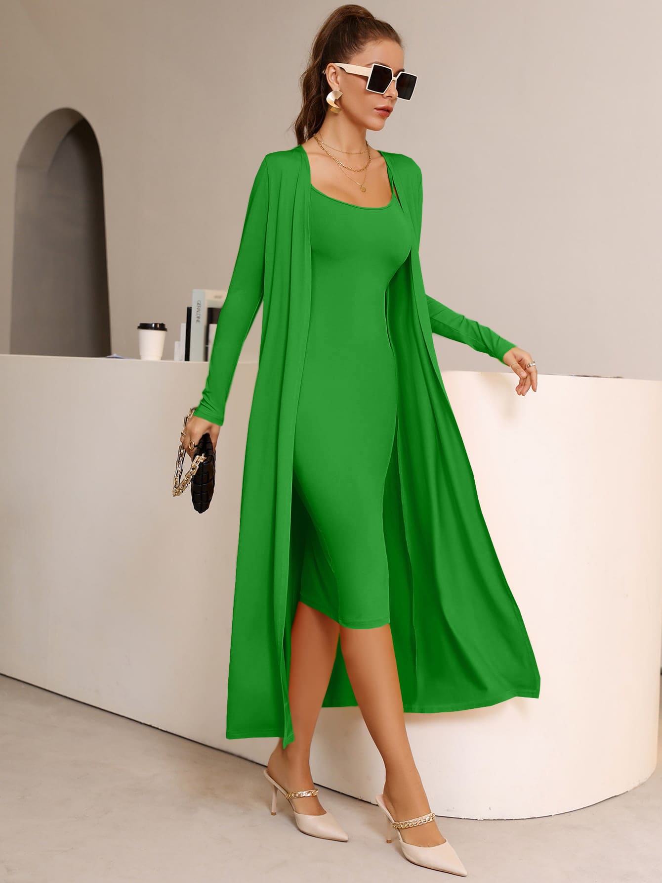 Open Front Coat Dress Without Belt
