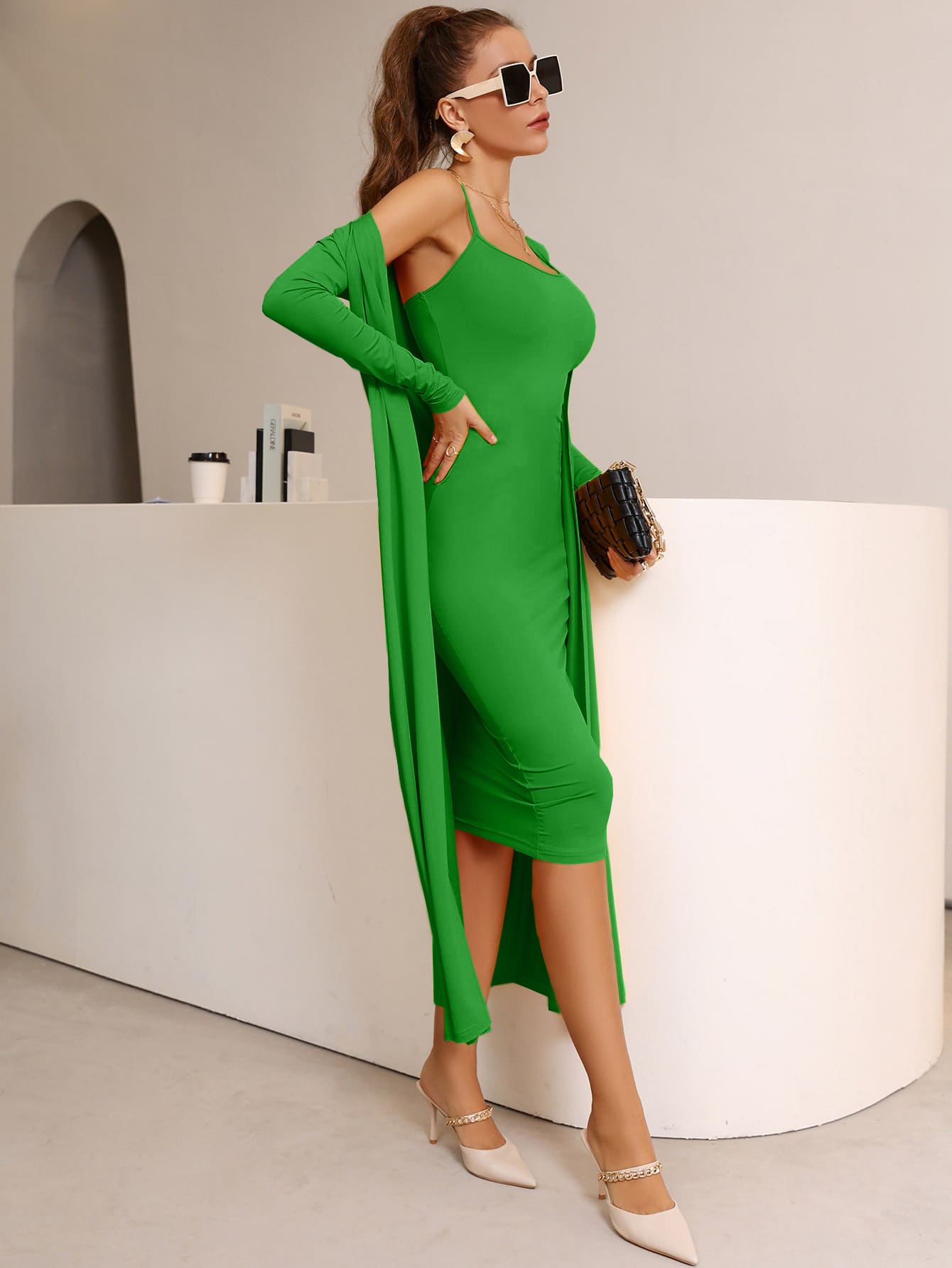 Open Front Coat Dress Without Belt