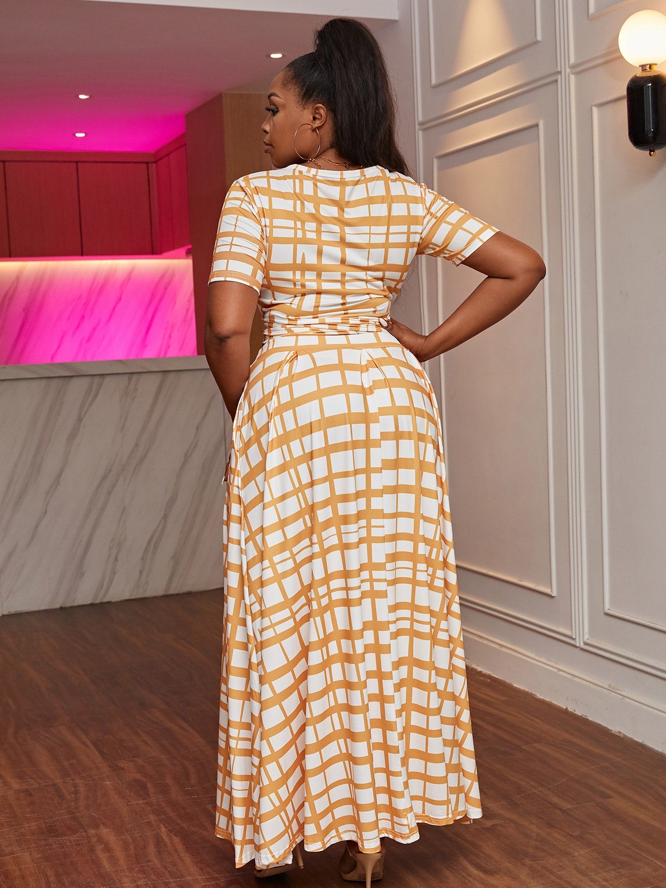 Plus Tie Front Plaid Tee and Skirt Set