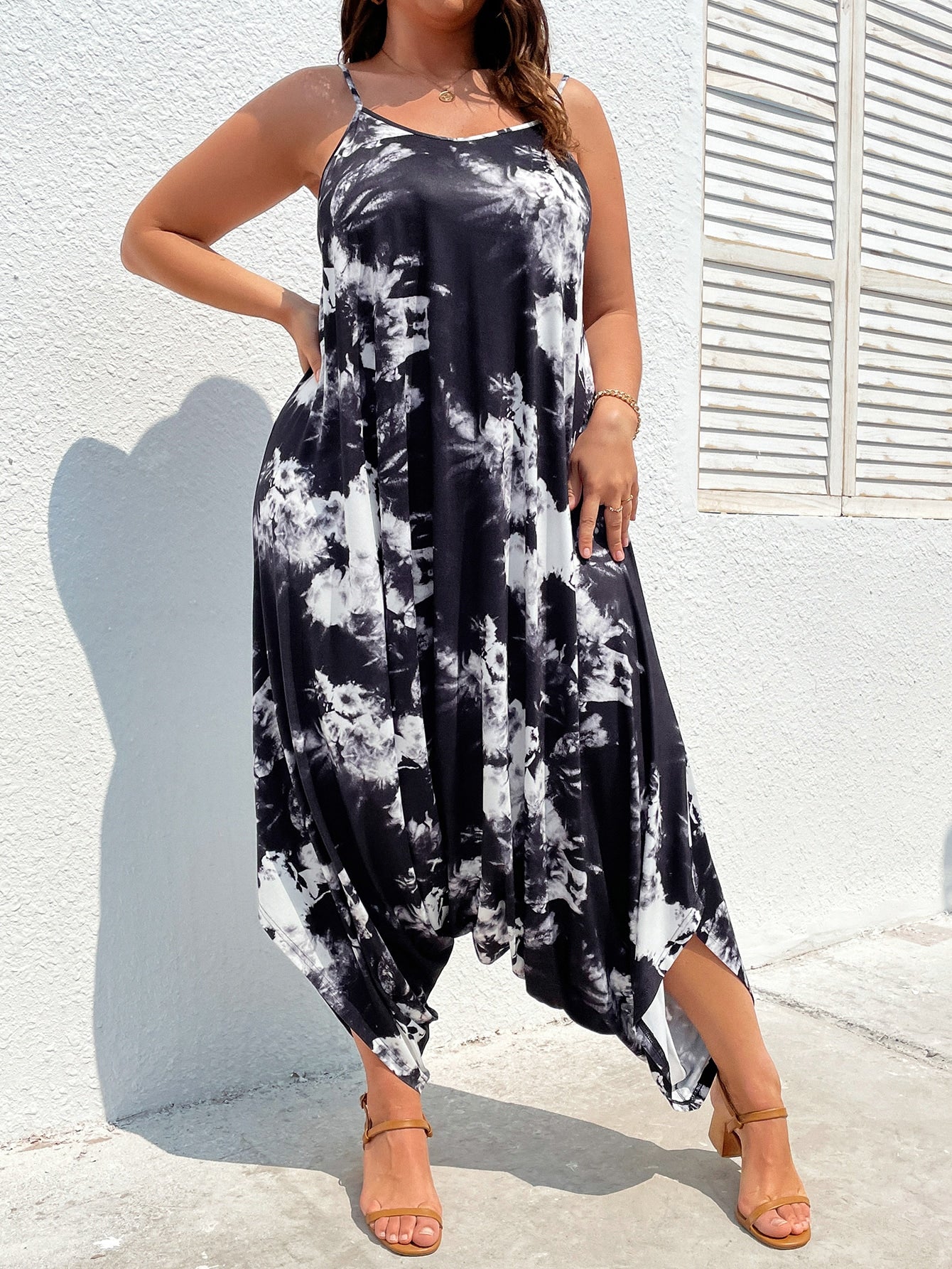 Plus Tie Dye Drop Crotch Cami Jumpsuit