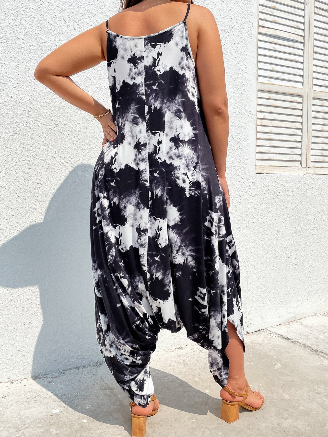 Plus Tie Dye Drop Crotch Cami Jumpsuit