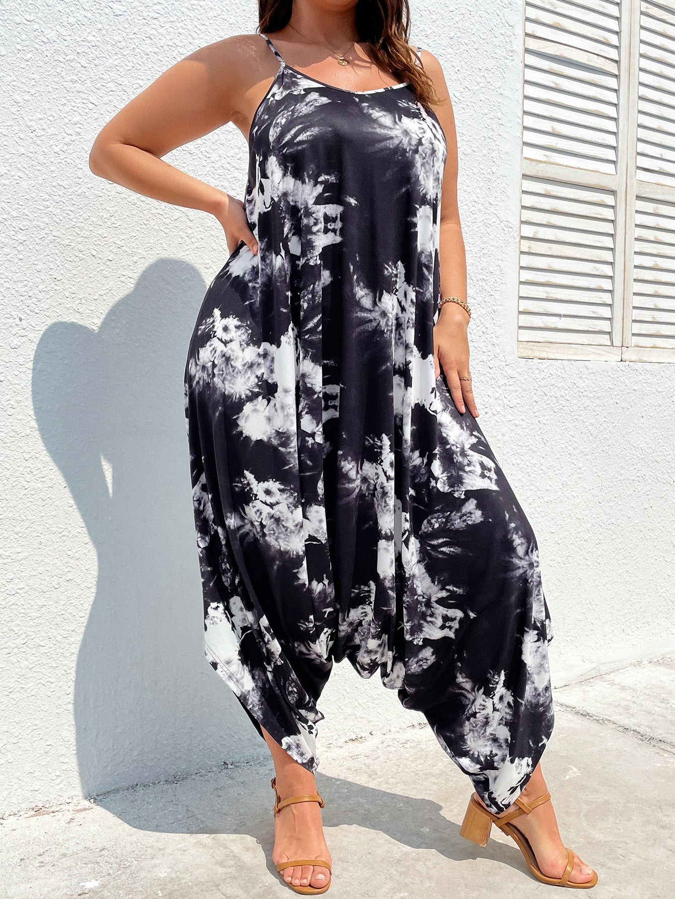 Plus Tie Dye Drop Crotch Cami Jumpsuit