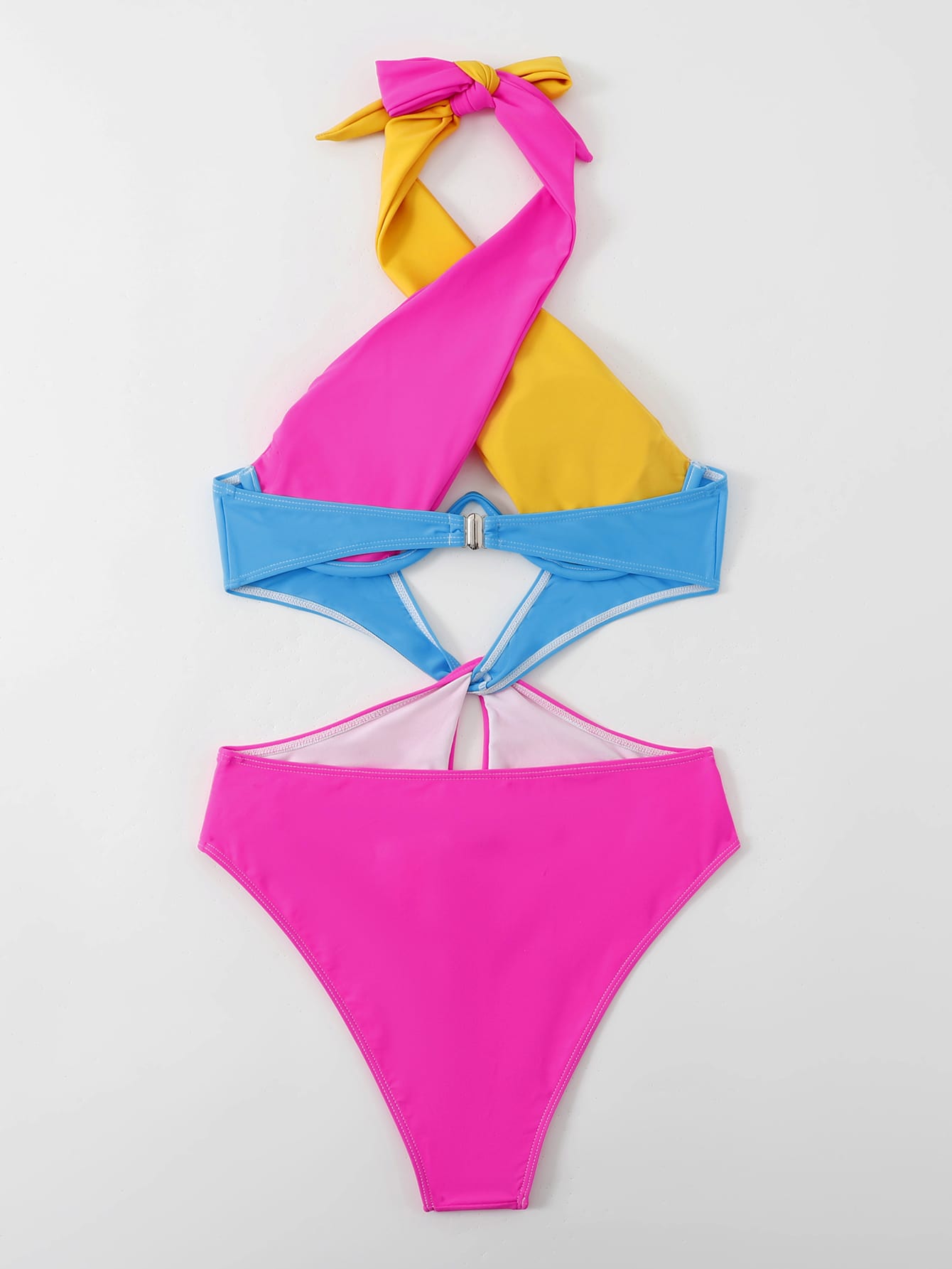 Colorblock Cut Out Tie Back Underwire One Piece Swimsuit