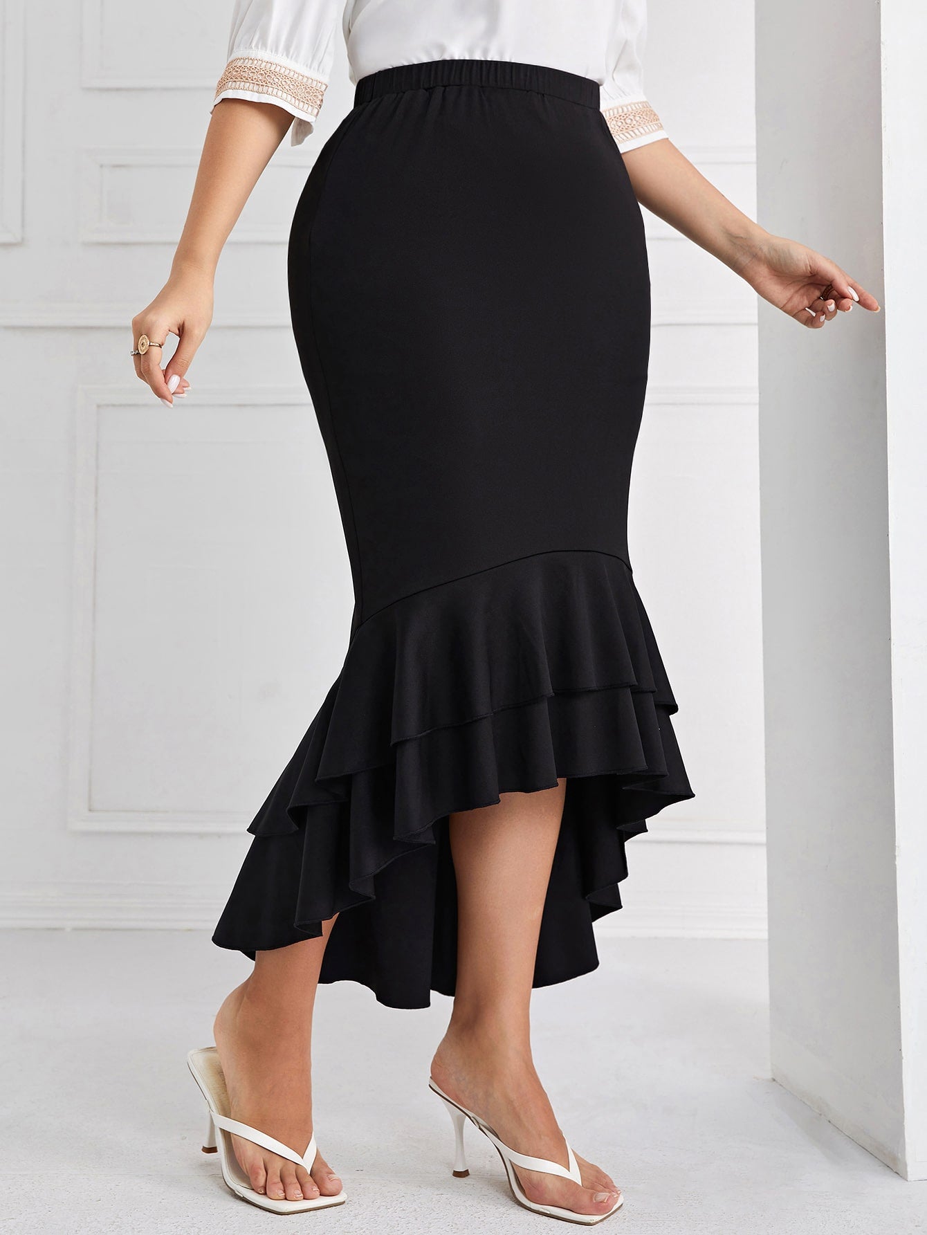 Plus Size High Low Mermaid Hem Skirt