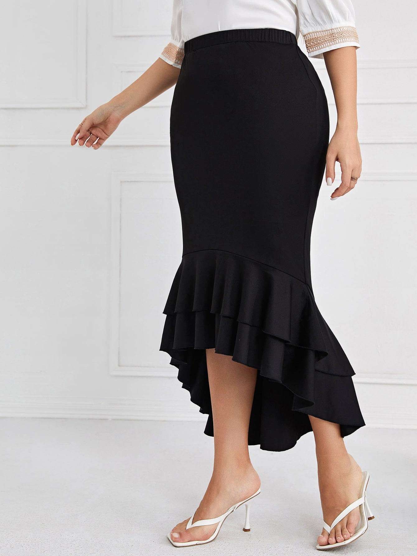 Plus Size High Low Mermaid Hem Skirt