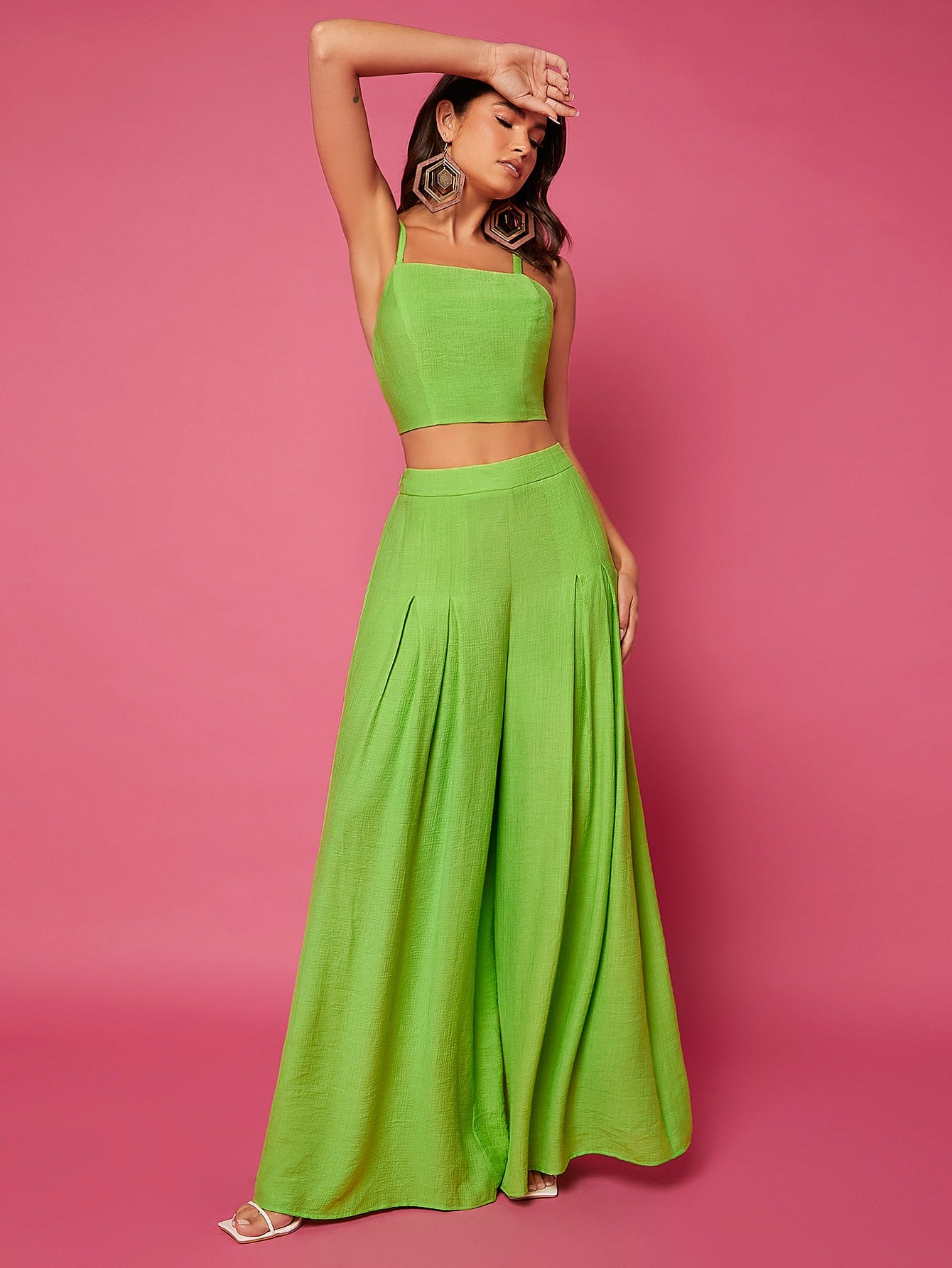 Solid Lace Up Backless Cami Top Pants Set