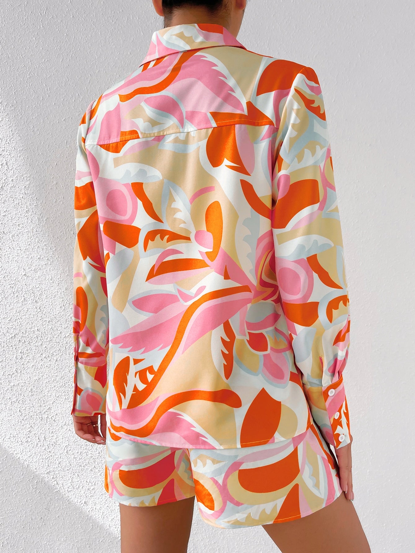 All Over Print Button Front Shirt Shorts