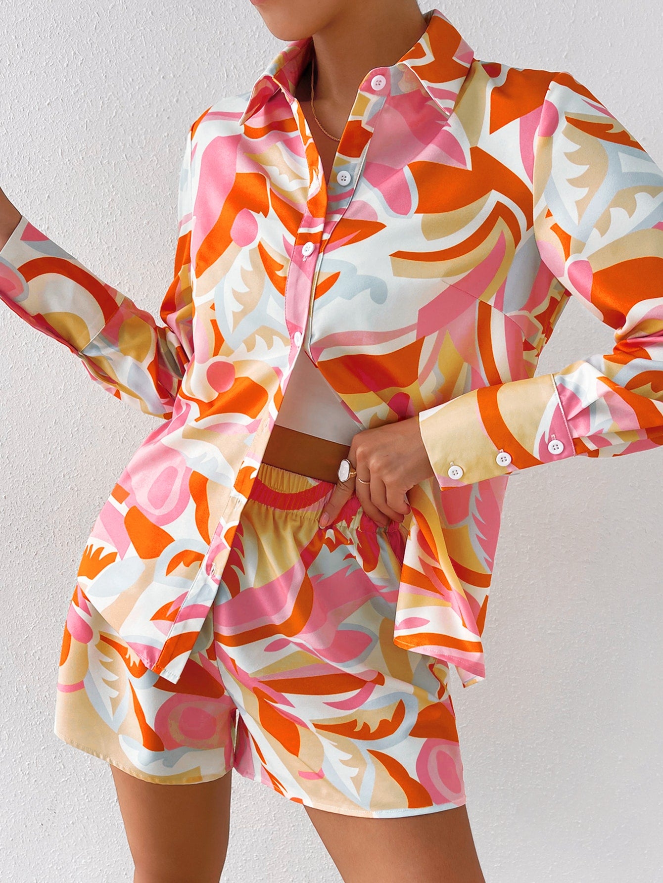 All Over Print Button Front Shirt Shorts