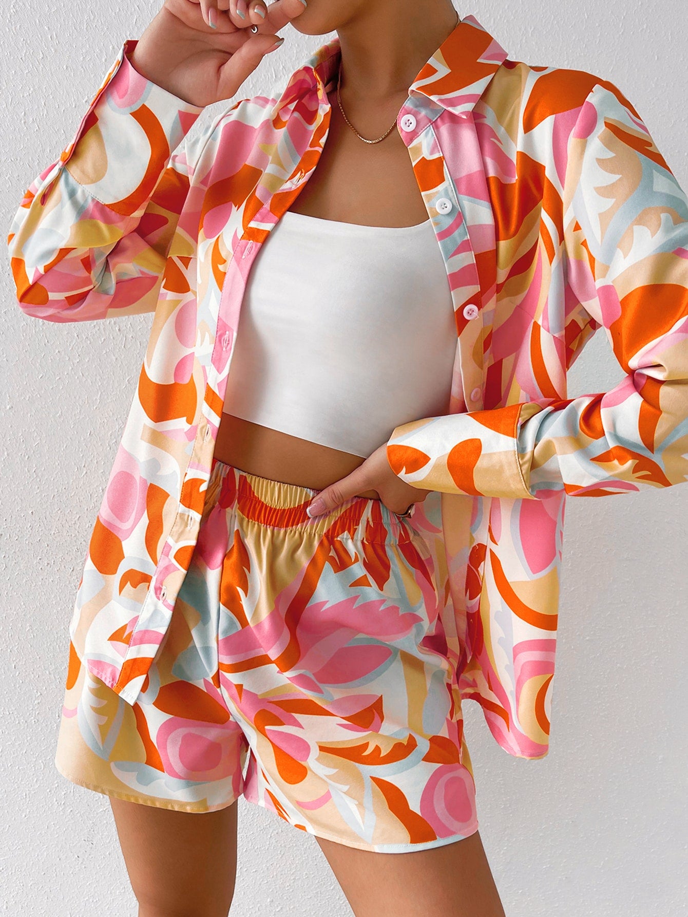 All Over Print Button Front Shirt Shorts