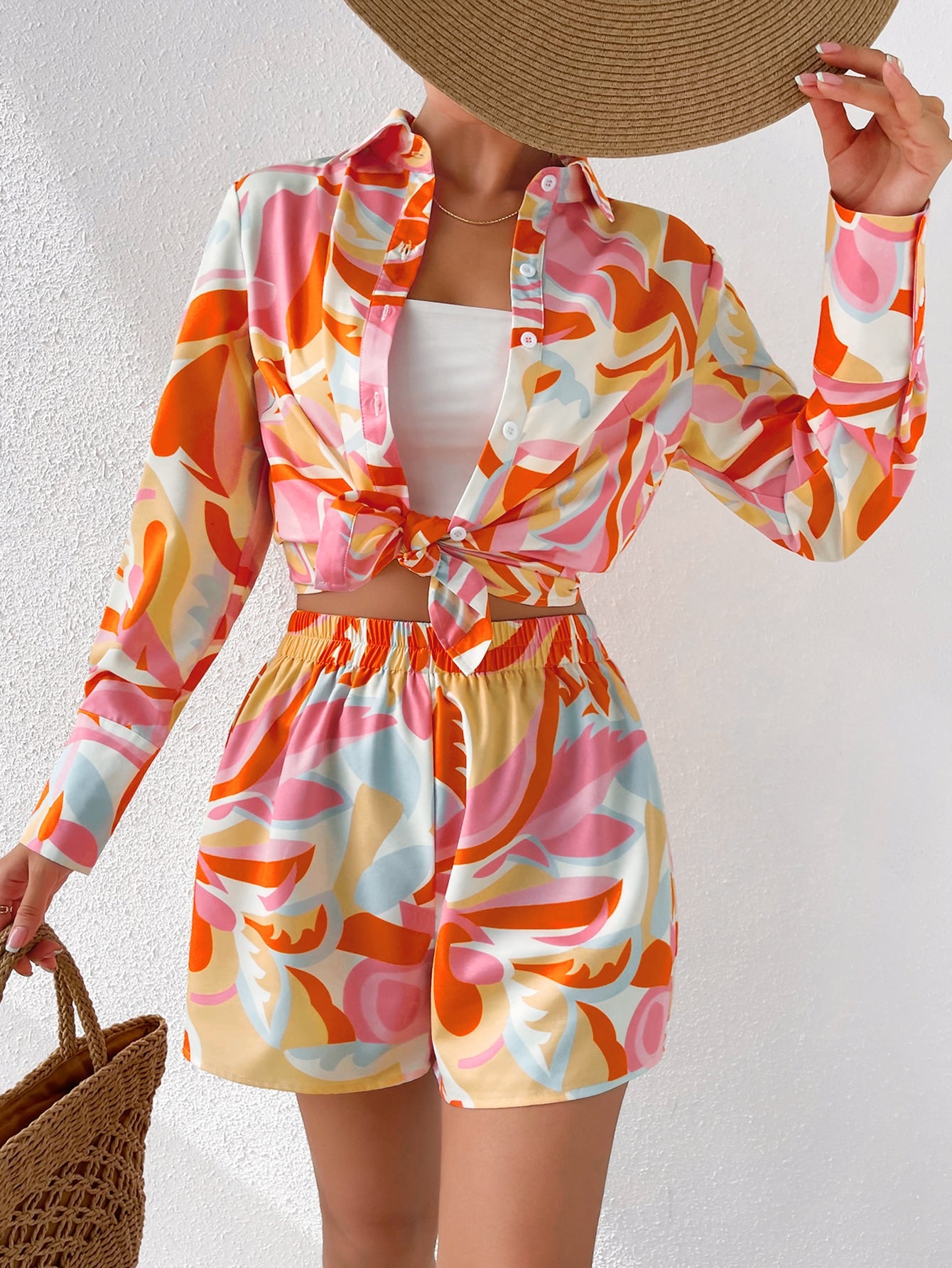 All Over Print Button Front Shirt Shorts