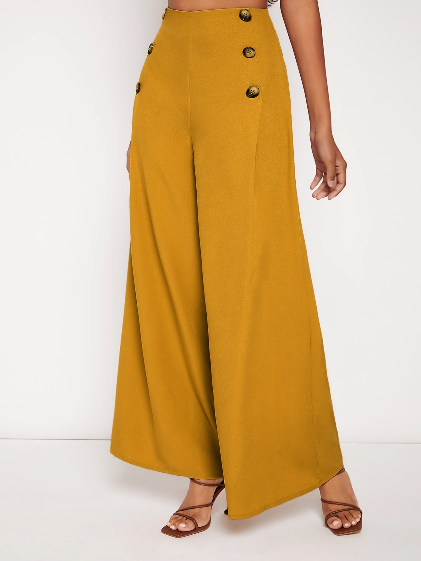 Bizwear High Waist Buttoned Front Wide Leg Pants