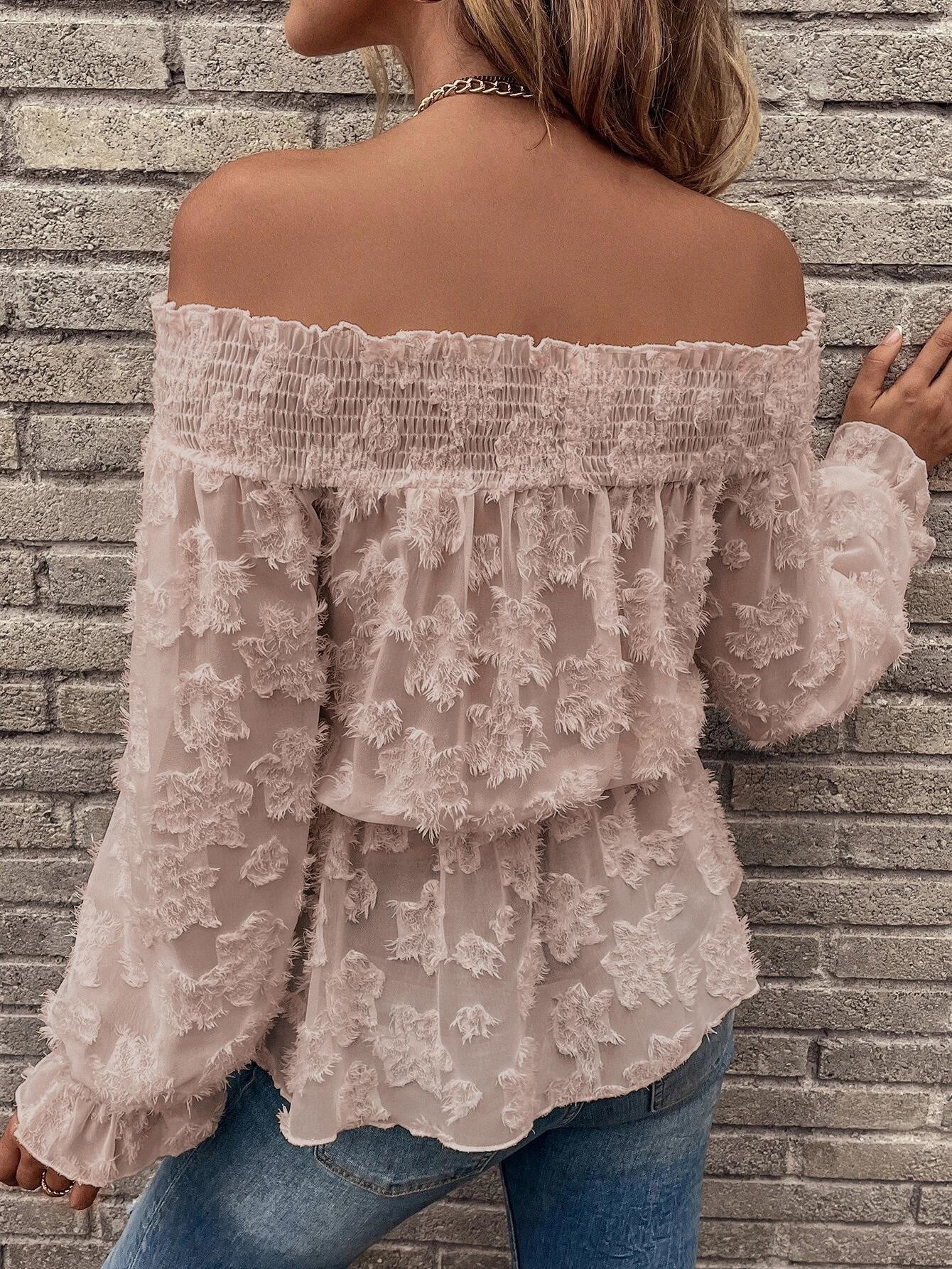 Fuzzy Shirred Frill Trim Peplum Blouse
