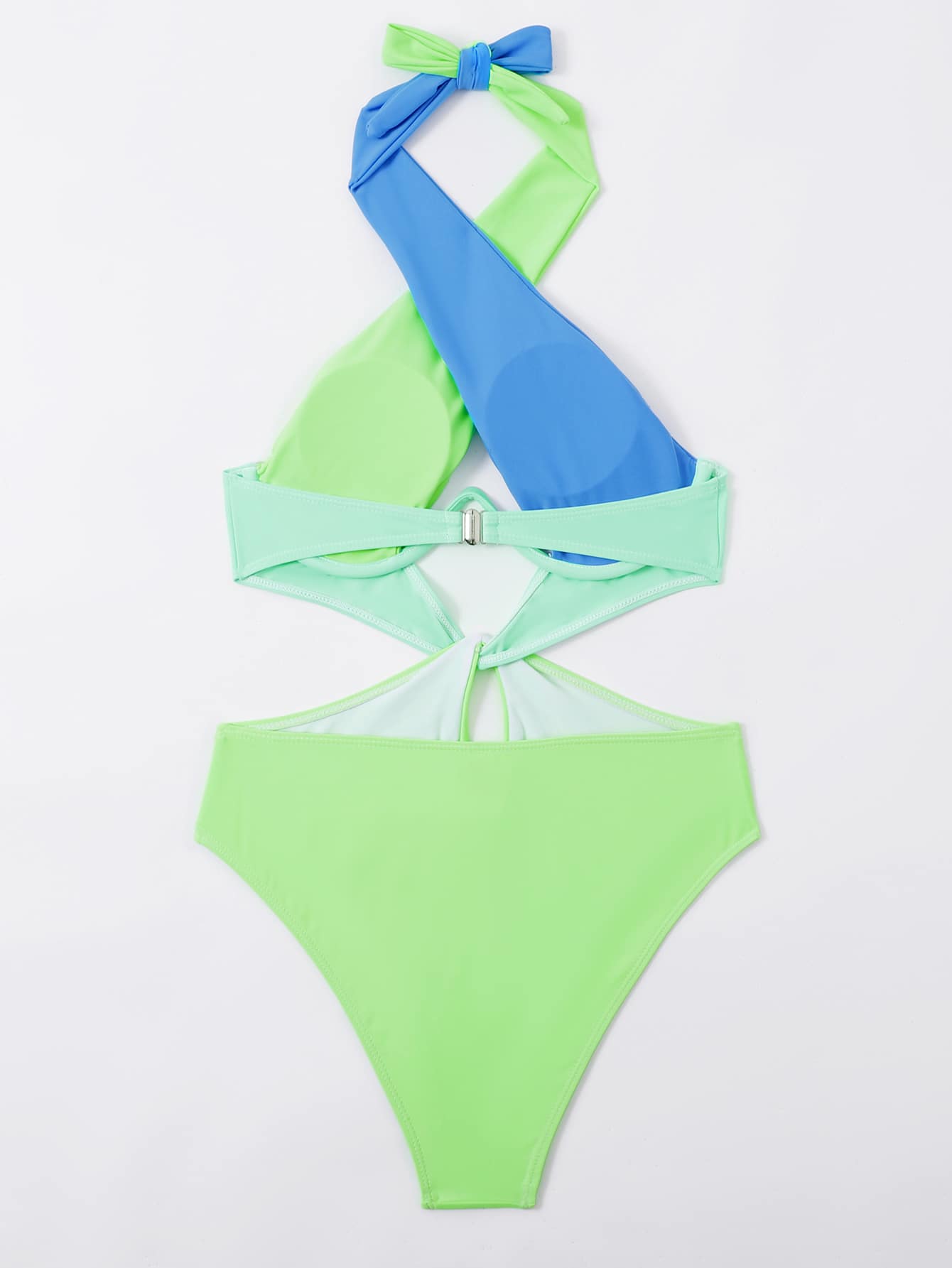 Colorblock Cut Out Tie Back Underwire One Piece Swimsuit