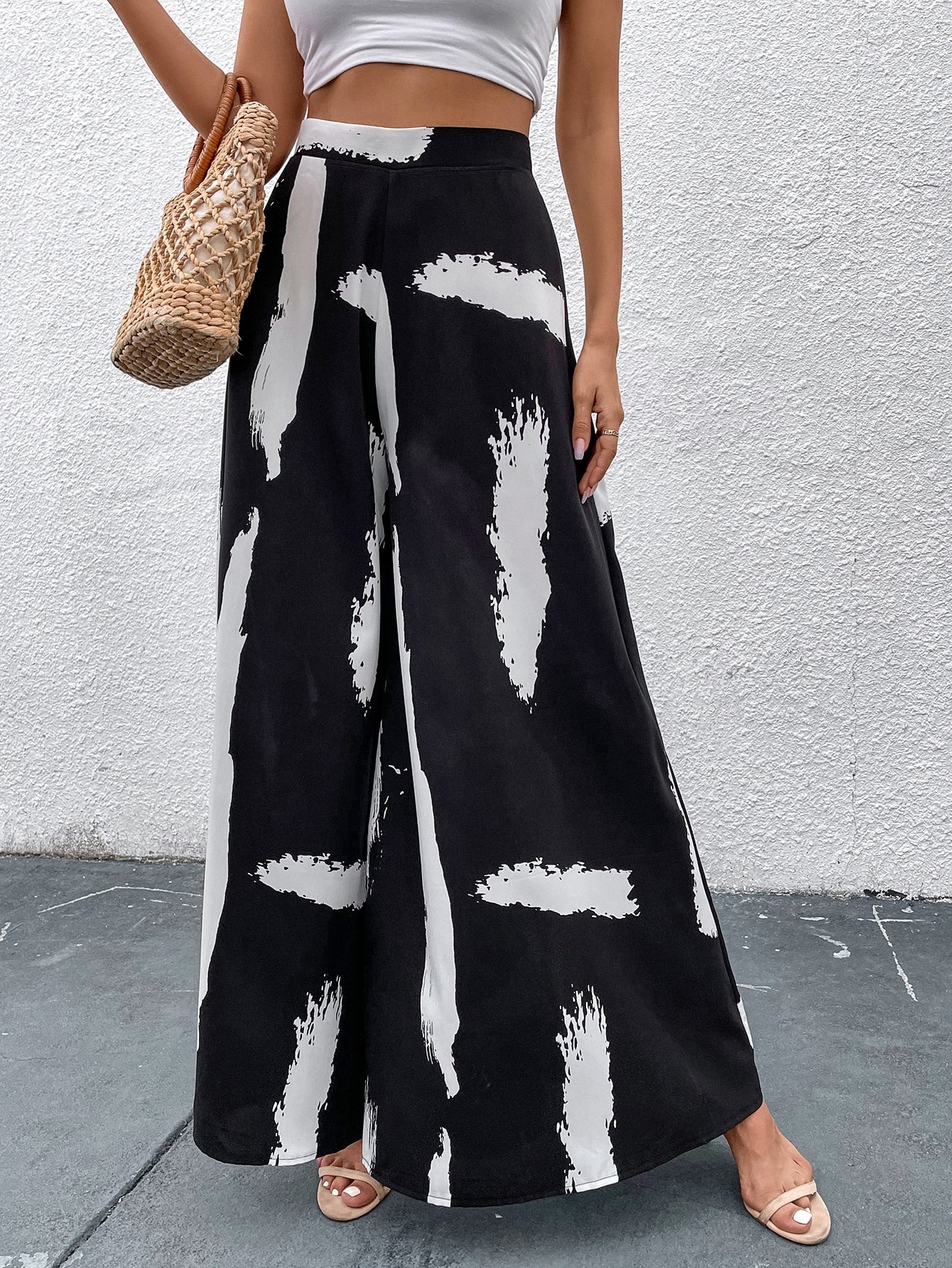 Graphic Print Wide Leg Pants