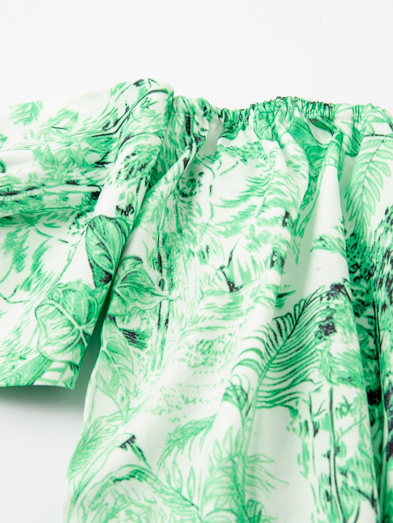 Tropical Print Off Shoulder Lantern Sleeve Backless Knot Top Shorts
