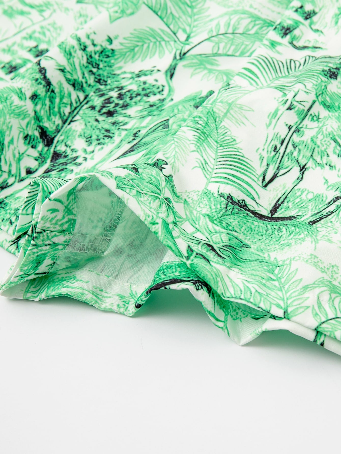 Tropical Print Off Shoulder Lantern Sleeve Backless Knot Top Shorts