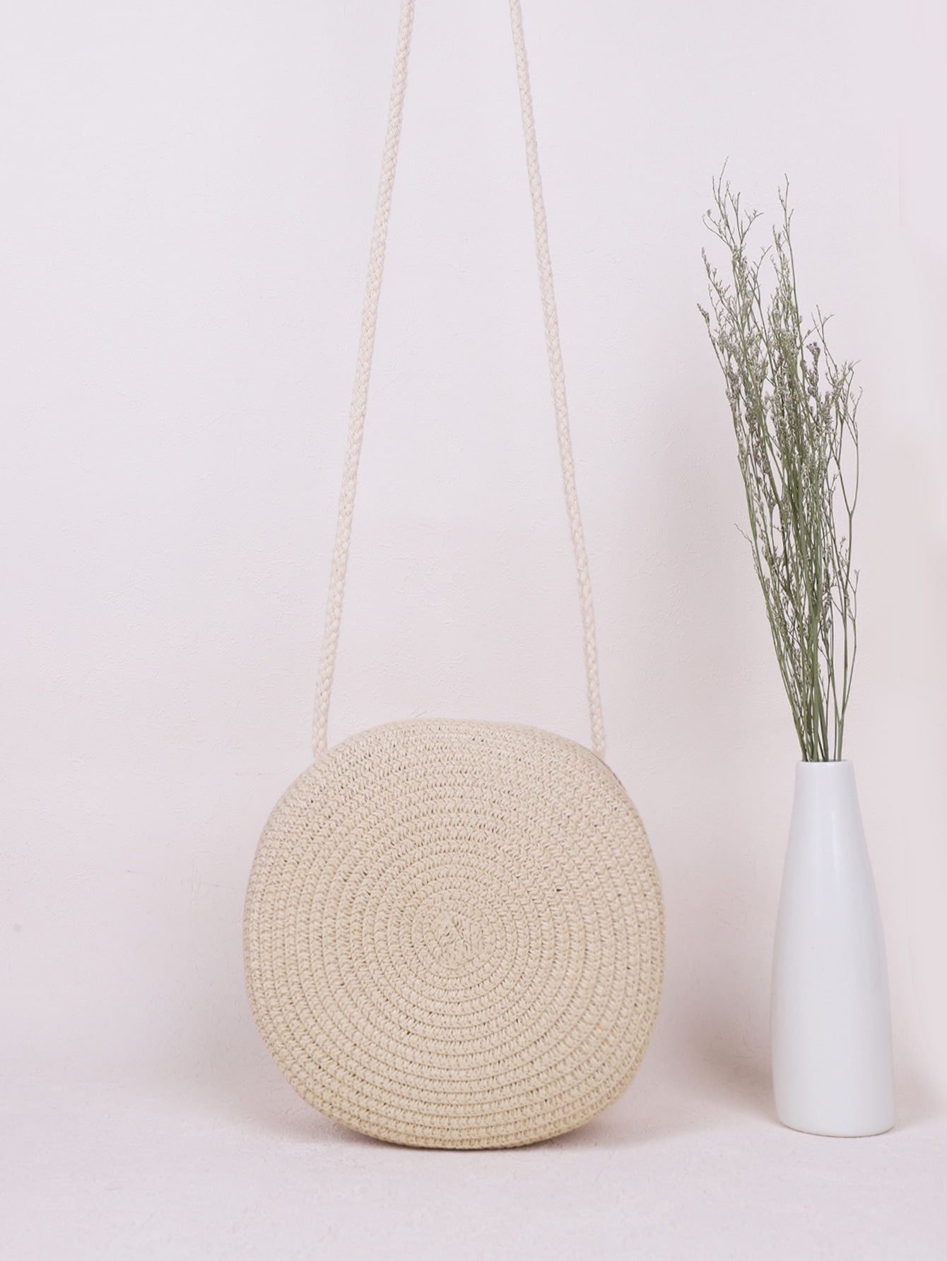 Mini Neon Red Crossbody Circle Shape Straw Bag