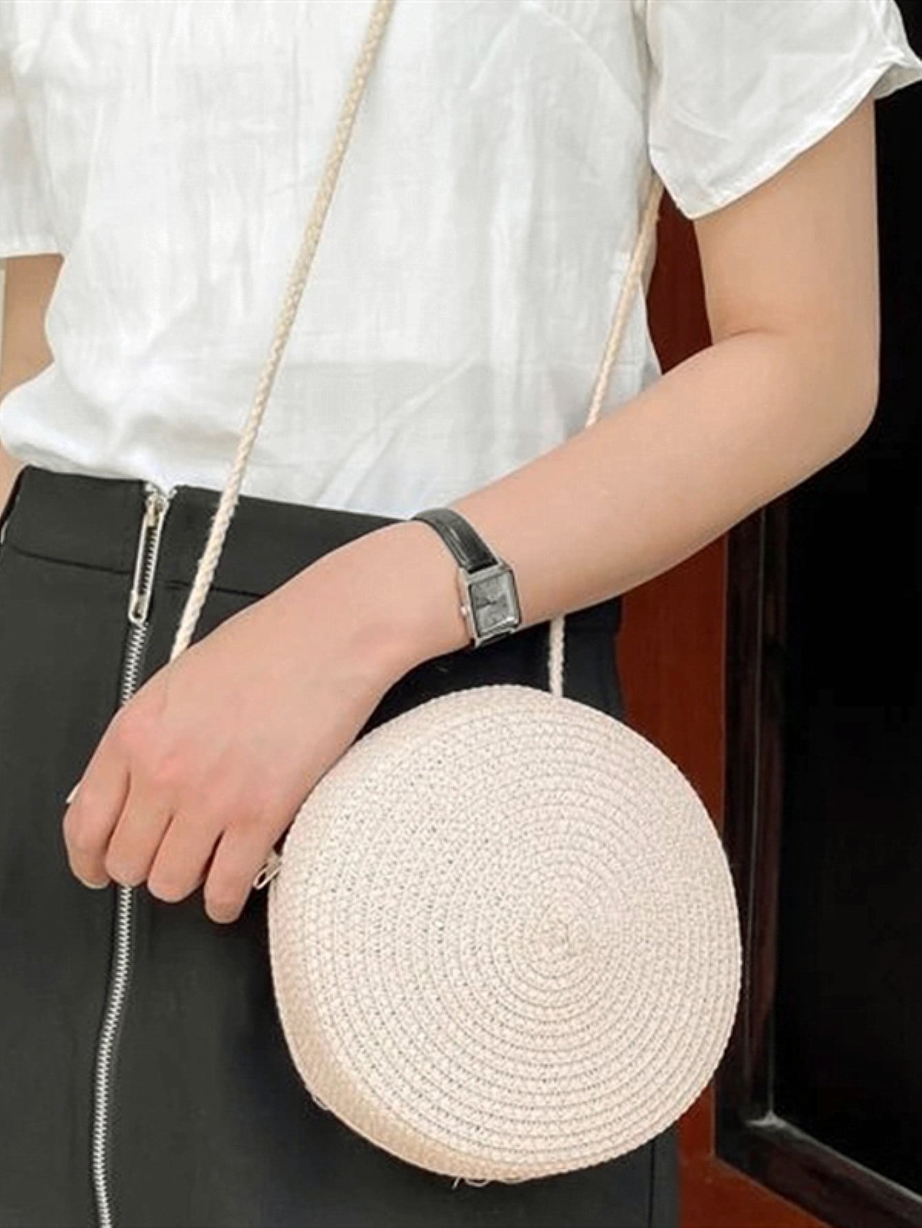 Mini Neon Red Crossbody Circle Shape Straw Bag