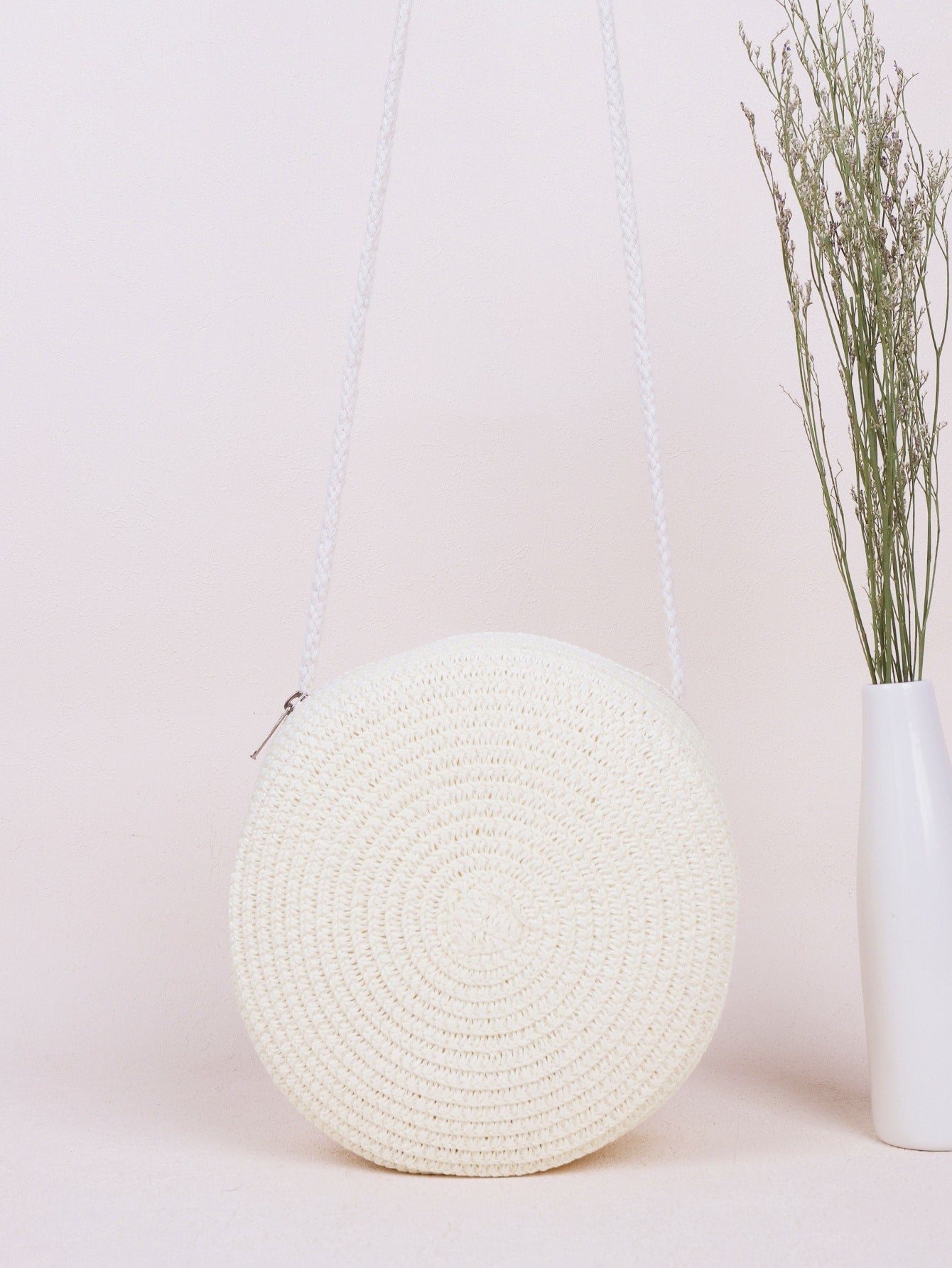 Mini Neon Red Crossbody Circle Shape Straw Bag