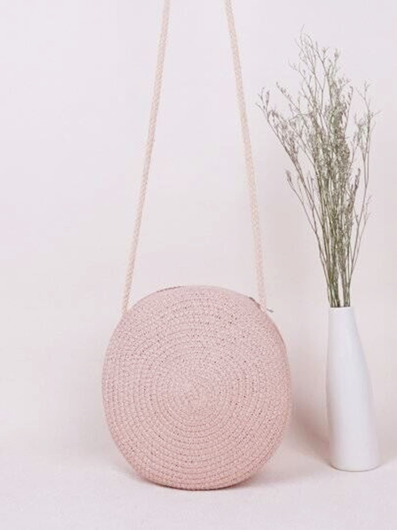 Mini Neon Red Crossbody Circle Shape Straw Bag