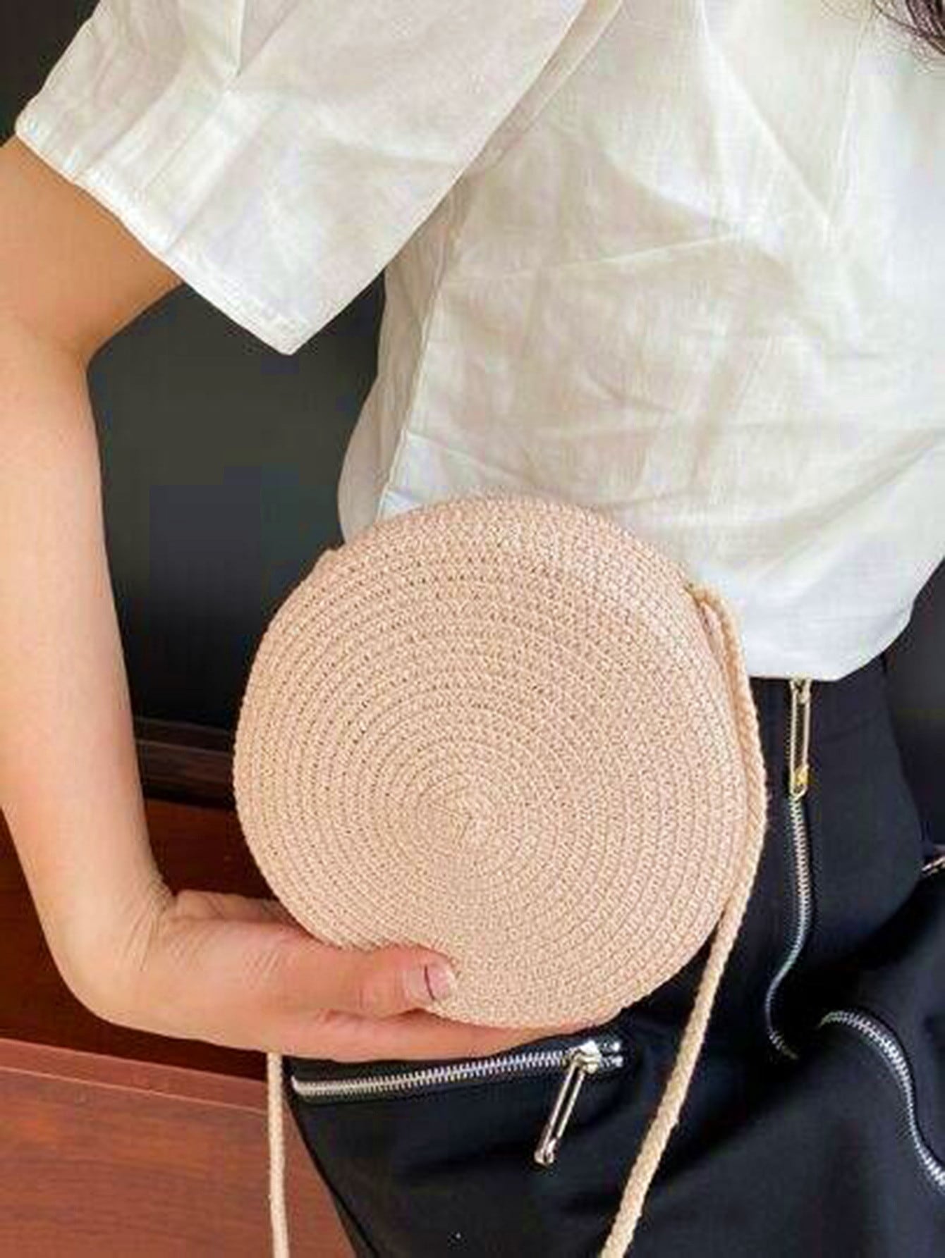 Mini Neon Red Crossbody Circle Shape Straw Bag