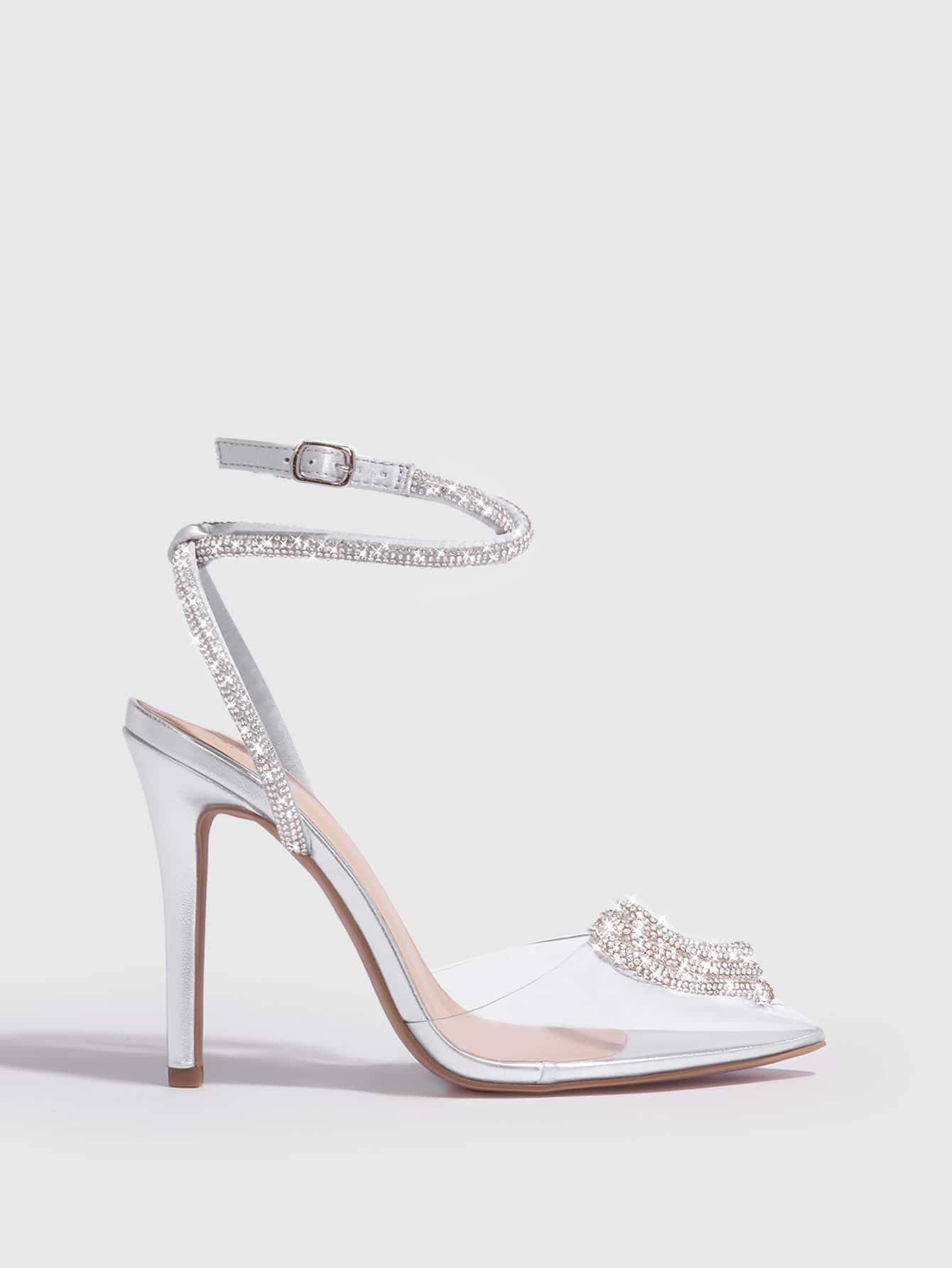 Rhinestone Decor Point Toe Stiletto Heeled Ankle Strap Pumps