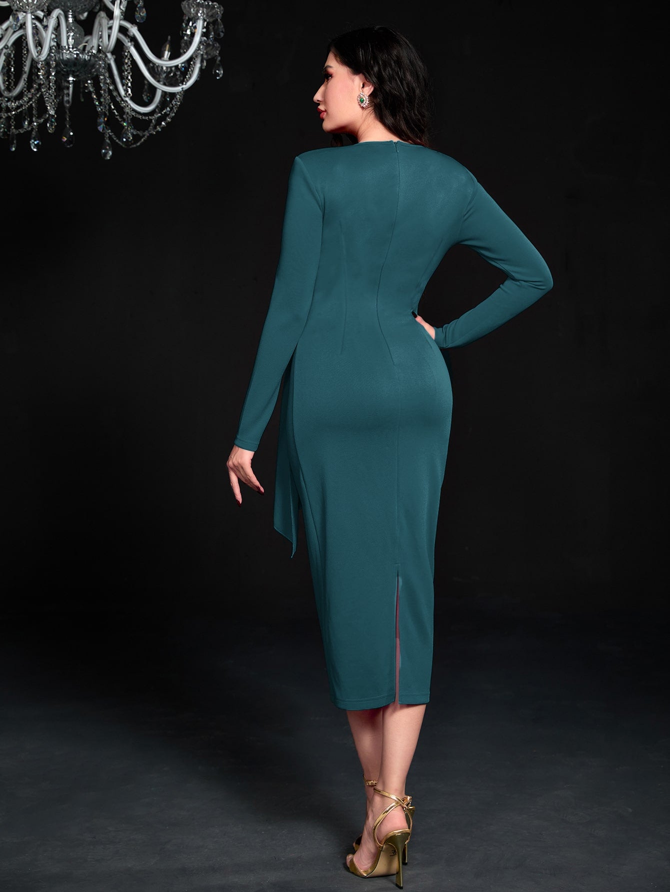 Split Hem Bodycon Dress Without Brooch