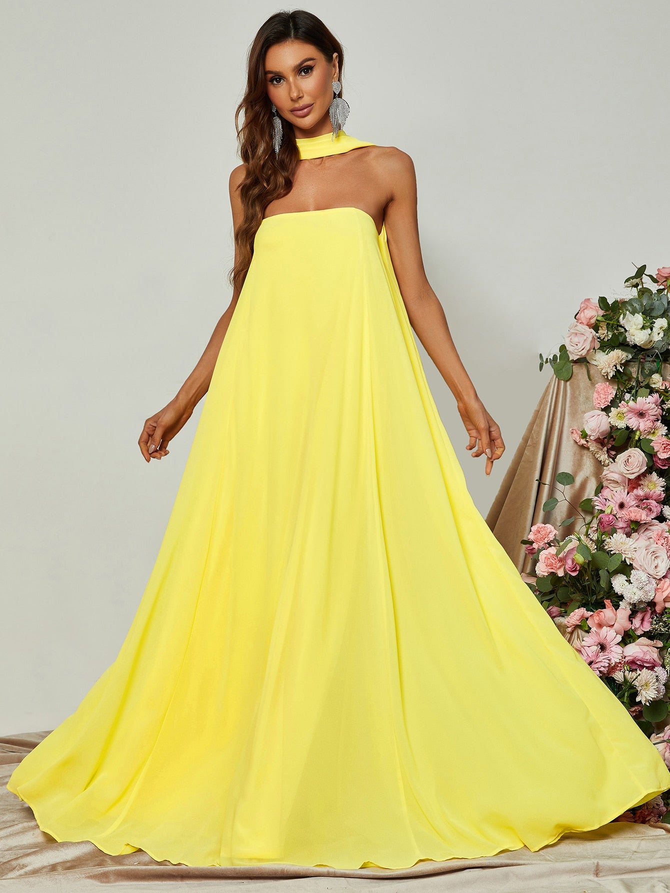 Choker Neck Backless Maxi Formal Dress
