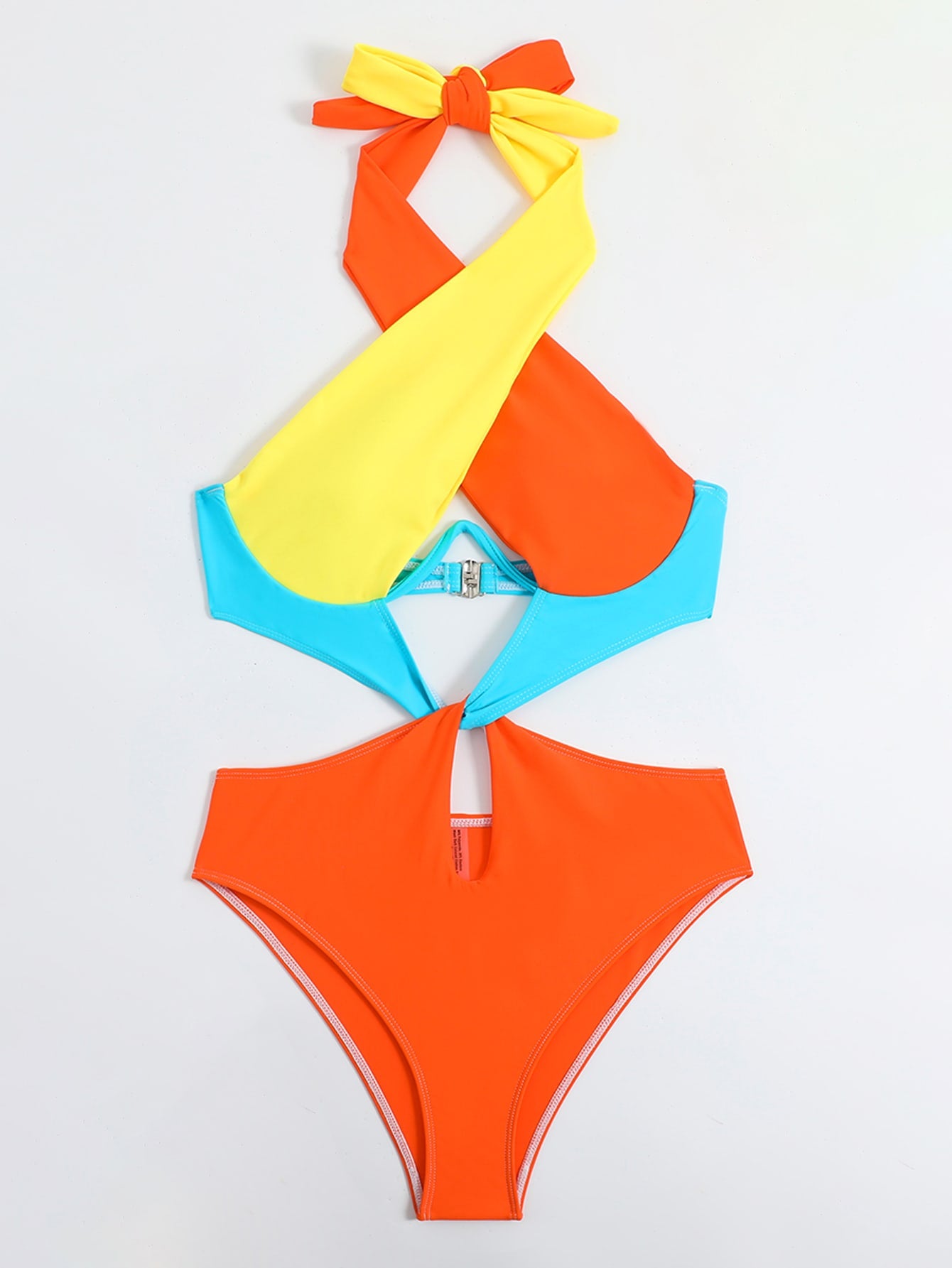 Colorblock Cut Out Tie Back Underwire One Piece Swimsuit