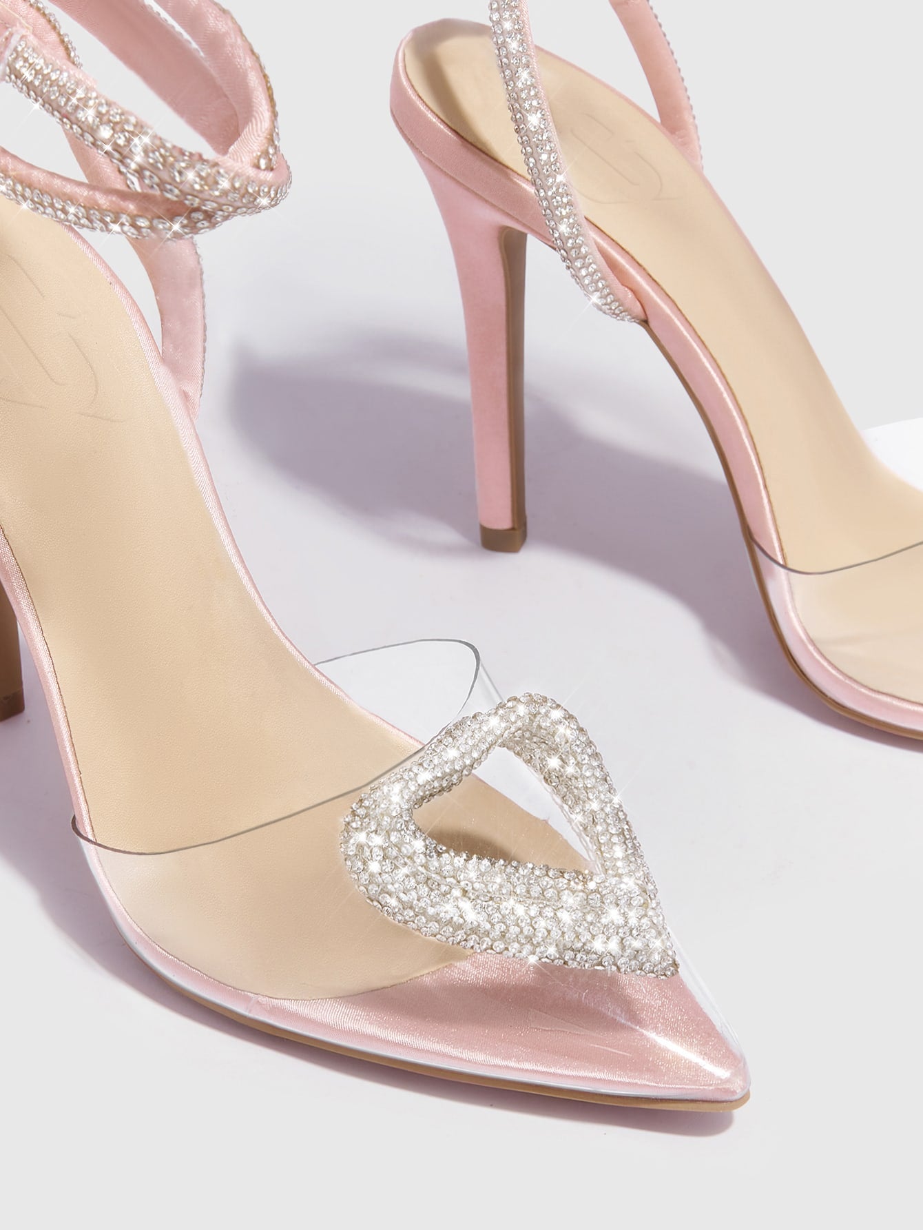 Rhinestone Decor Point Toe Stiletto Heeled Ankle Strap Pumps