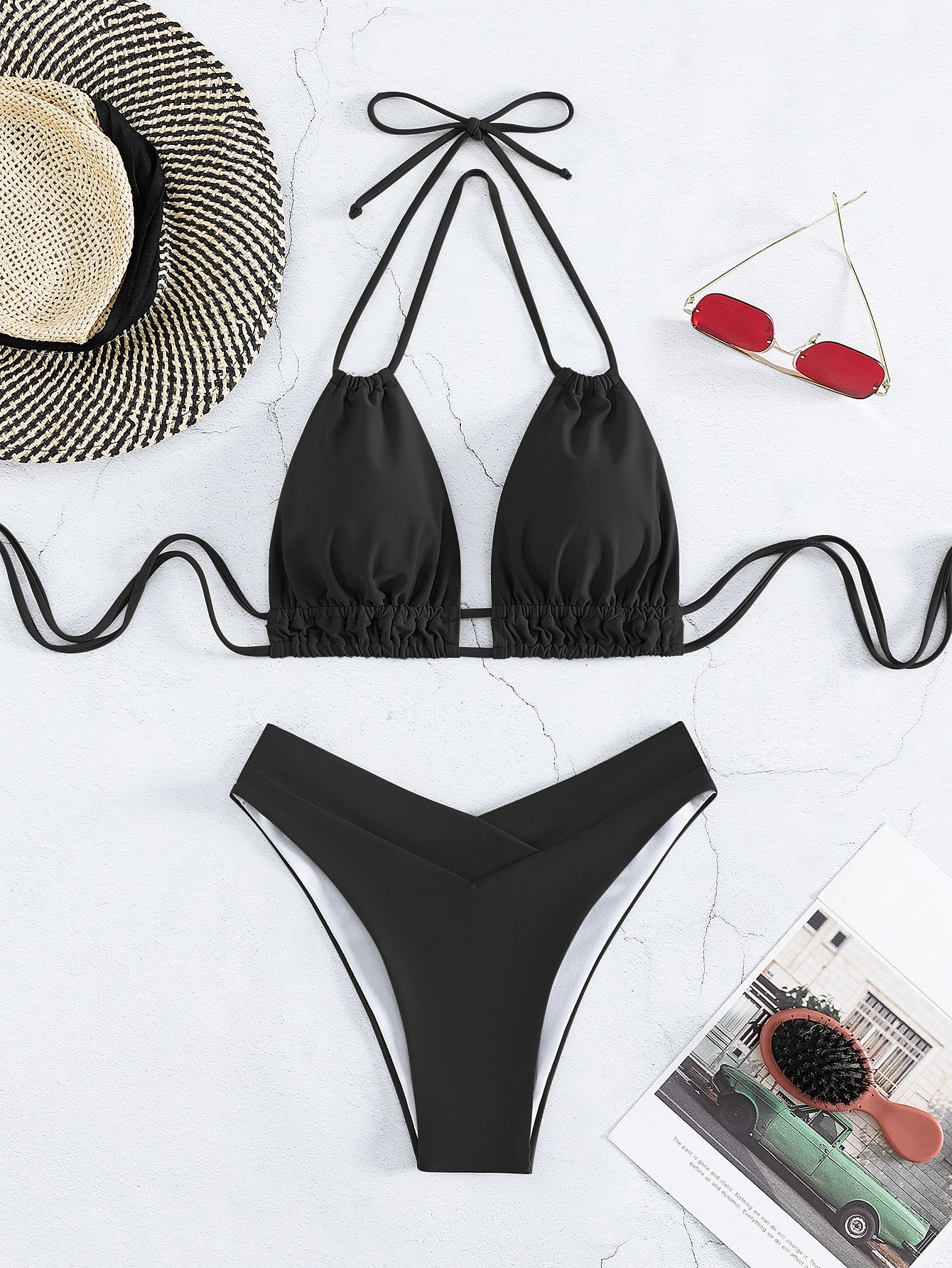Halter Triangle High Cut Bikini Swimsuit
