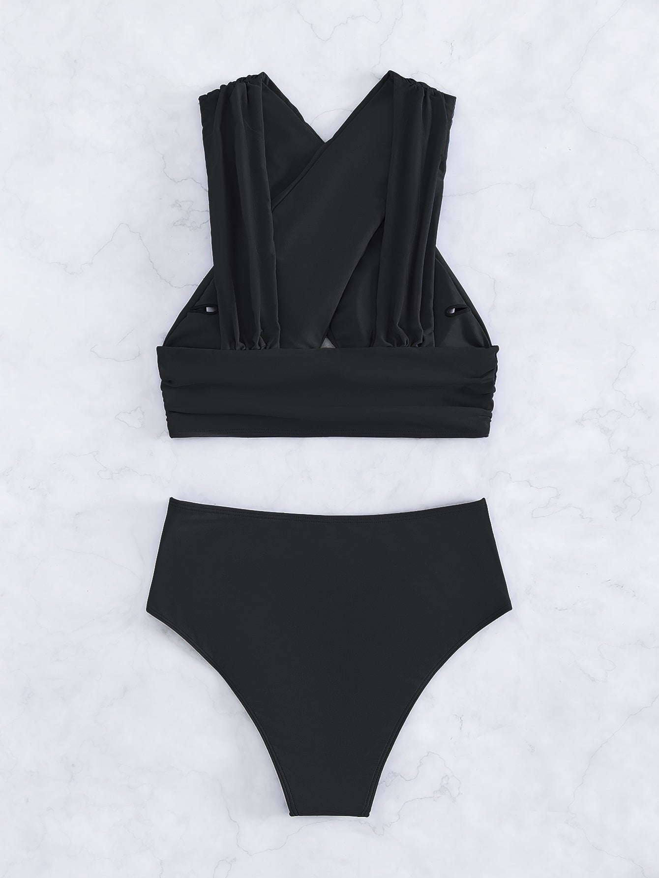 Criss Cross Ruched High Waisted Bikini Swimsuit