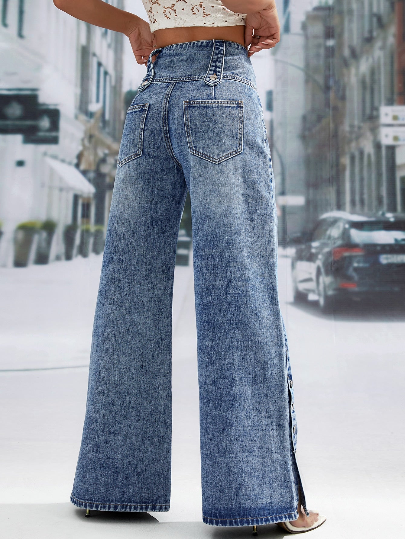 High Waist Button Fly Wide Leg Jeans