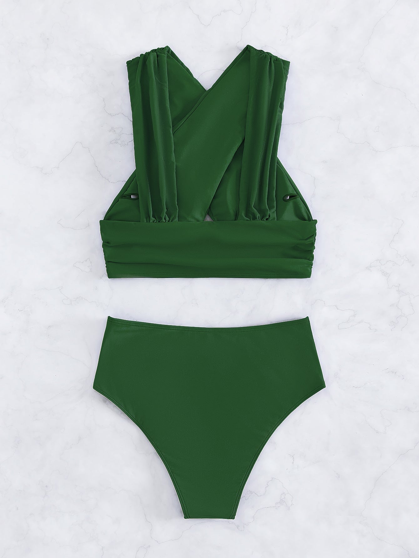 Criss Cross Ruched High Waisted Bikini Swimsuit