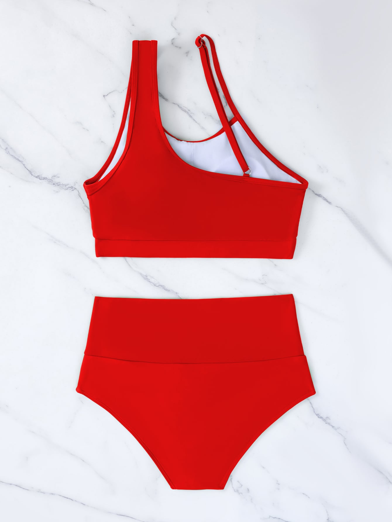 Plain Asymmetrical Cut out Bikini Swimsuit