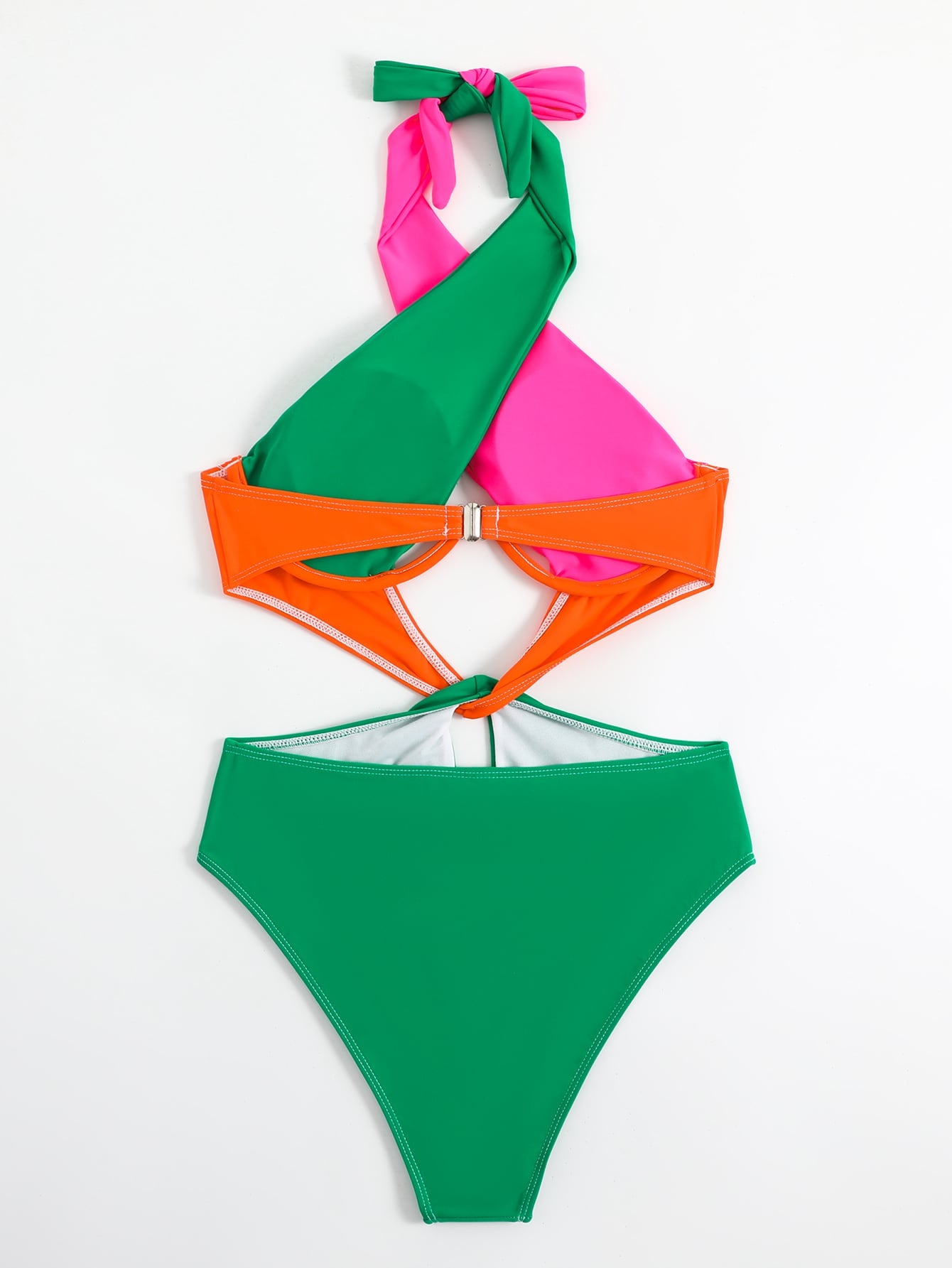 Colorblock Cut Out Tie Back Underwire One Piece Swimsuit