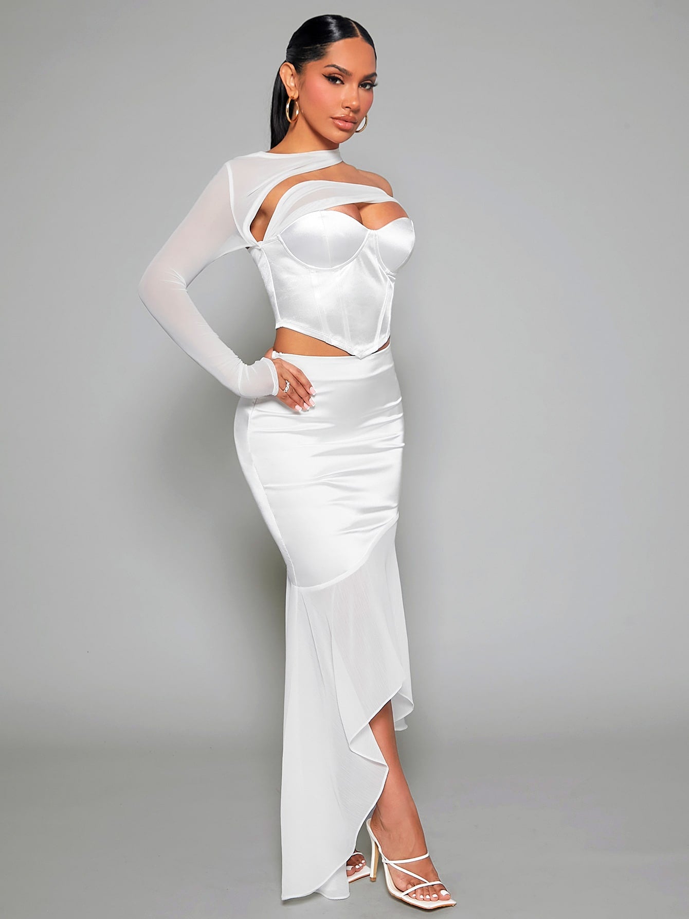 High Low Hem Satin Mermaid Hem Satin Skirt