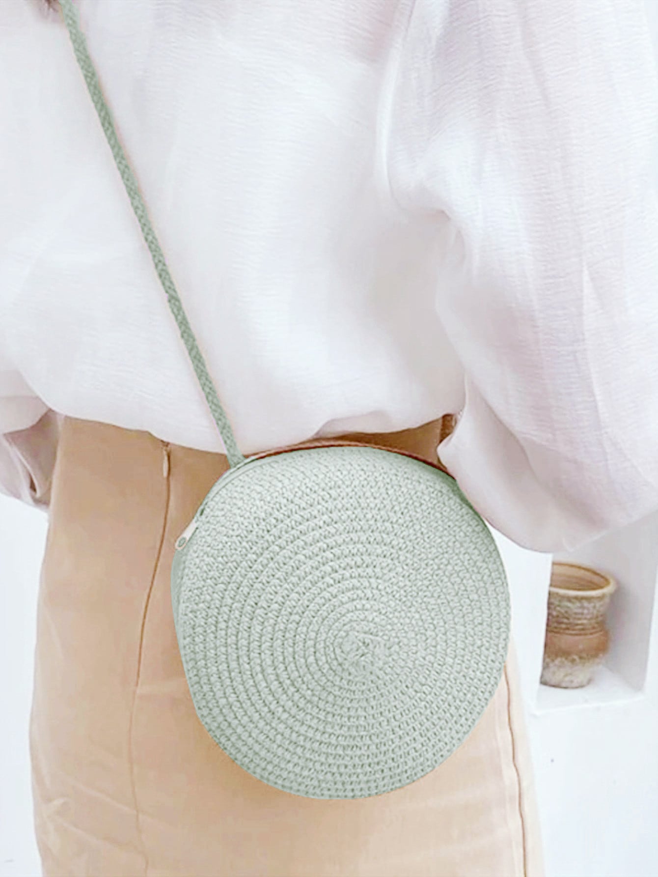 Mini Neon Red Crossbody Circle Shape Straw Bag