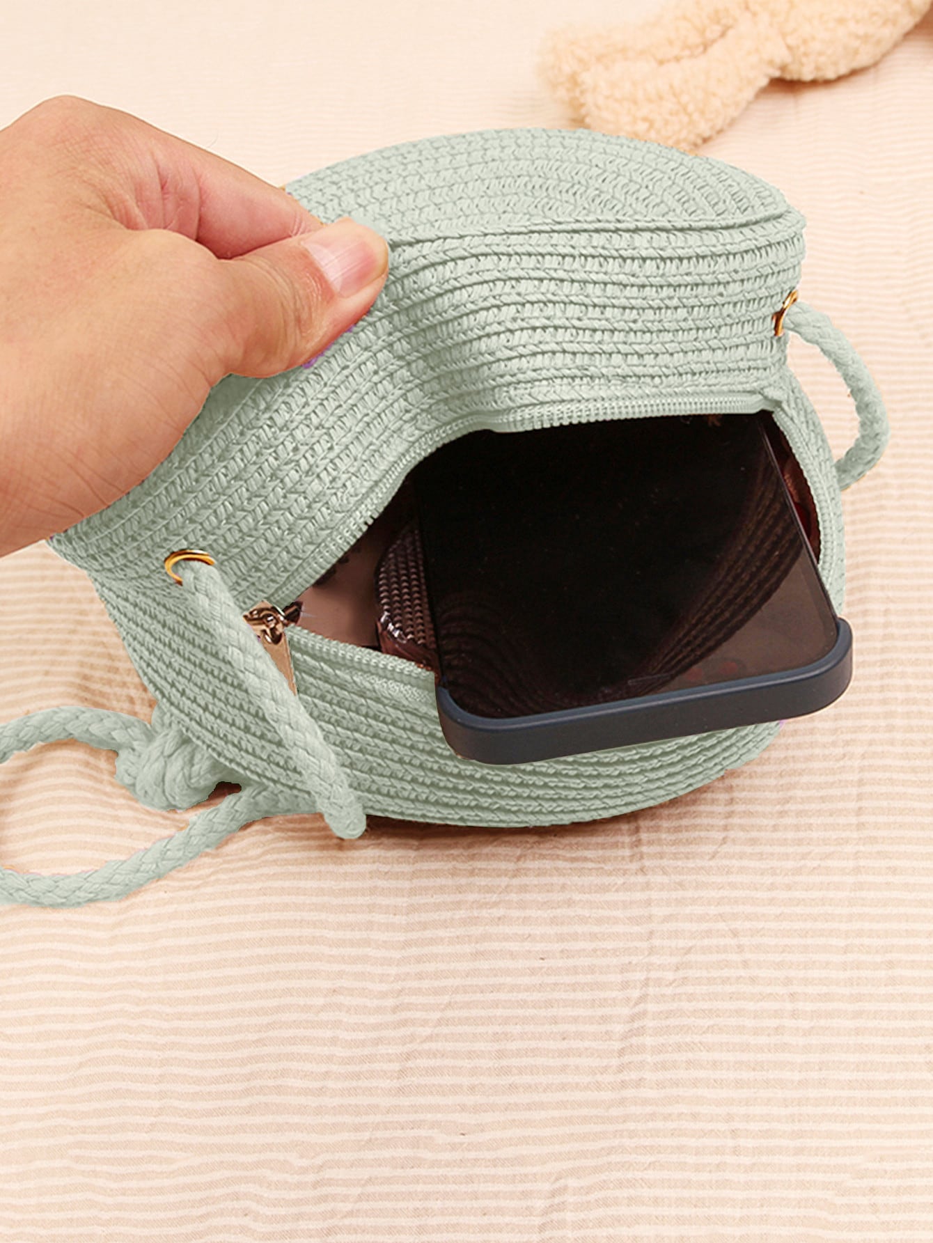 Mini Neon Red Crossbody Circle Shape Straw Bag