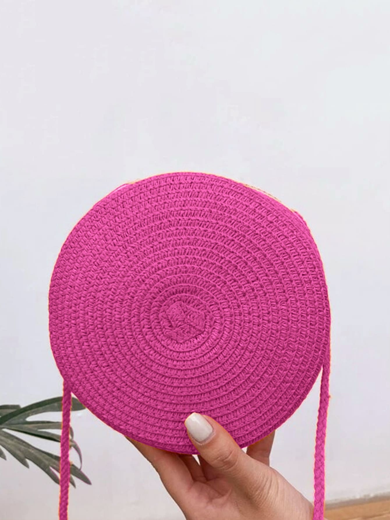 Mini Neon Red Crossbody Circle Shape Straw Bag