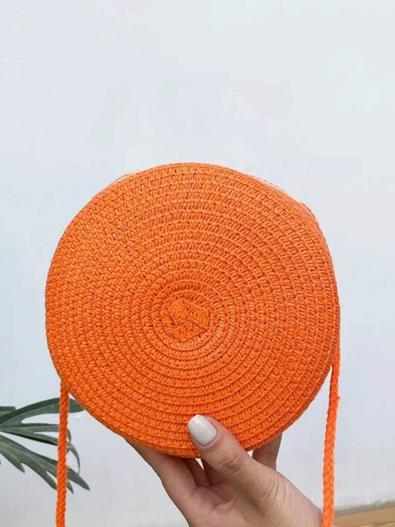 Mini Neon Red Crossbody Circle Shape Straw Bag