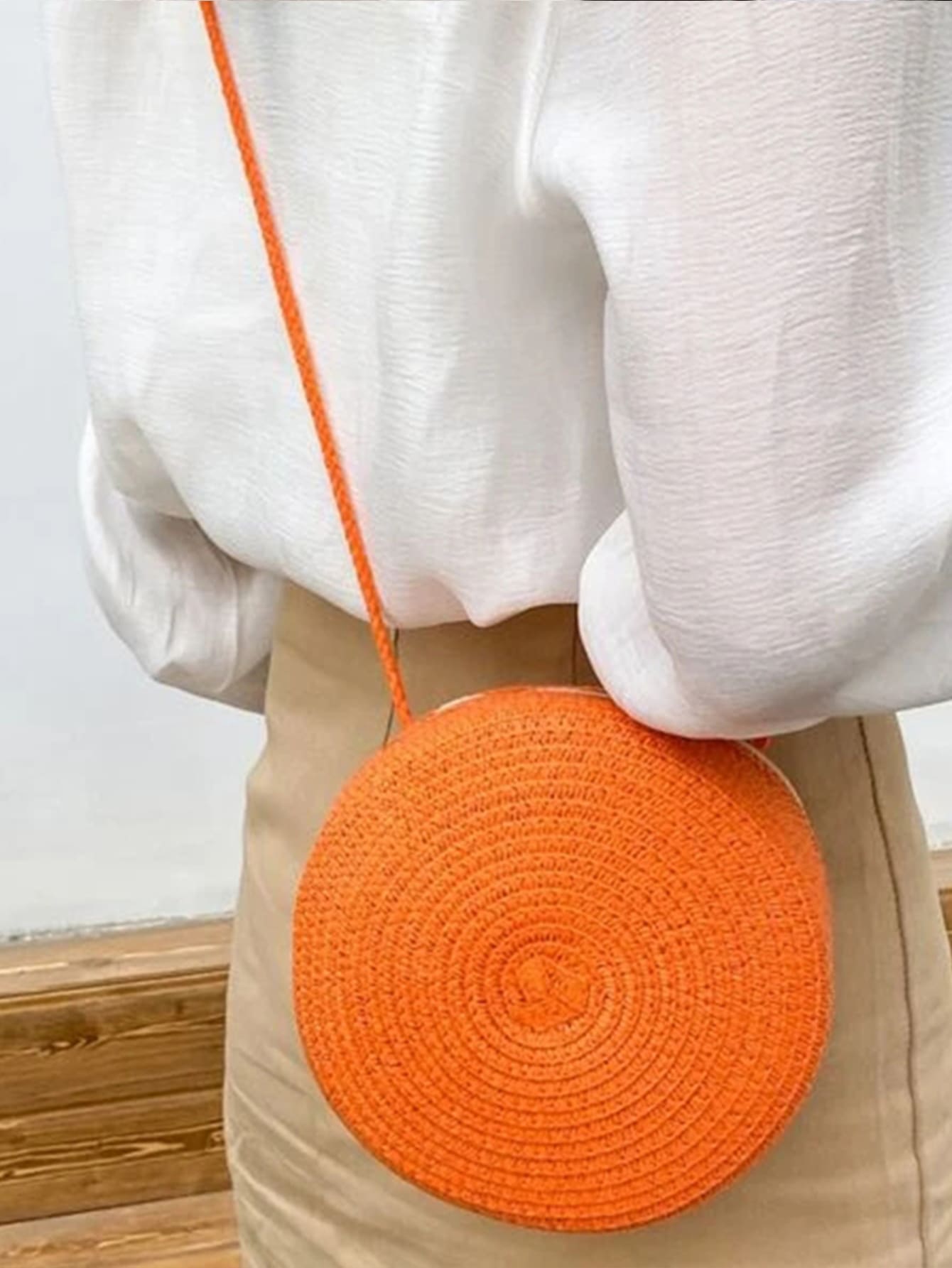 Mini Neon Red Crossbody Circle Shape Straw Bag