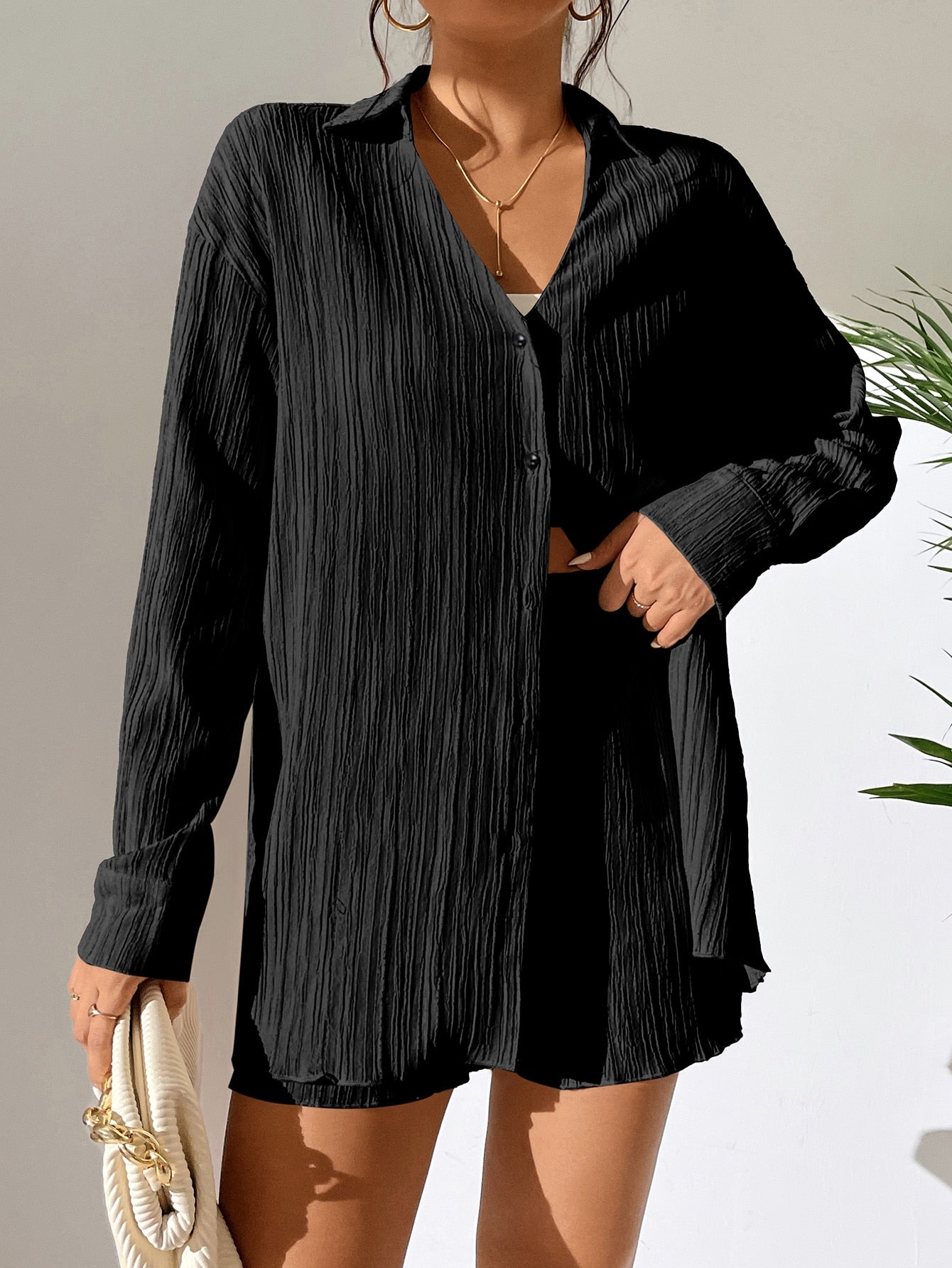Unity Drop Shoulder Button Front Shirt Shorts
