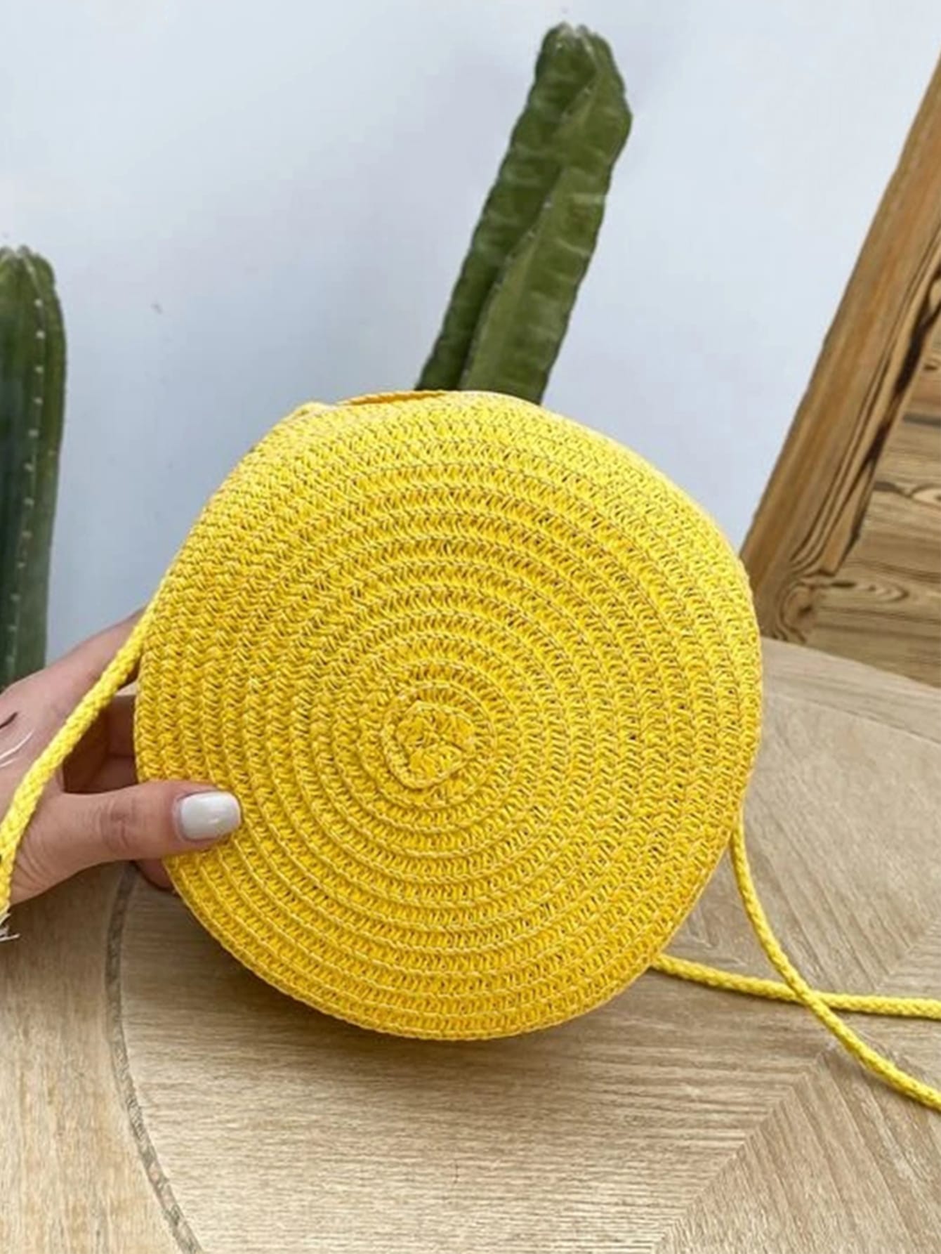 Mini Neon Red Crossbody Circle Shape Straw Bag