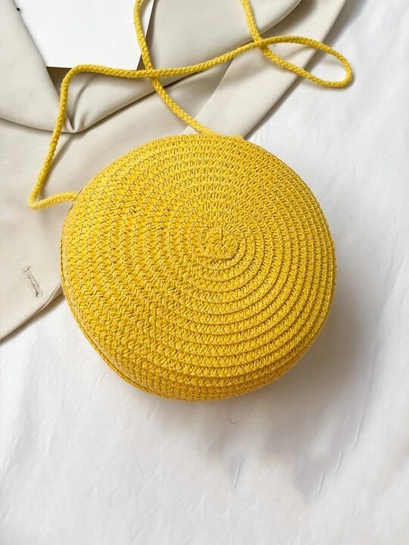 Mini Neon Red Crossbody Circle Shape Straw Bag