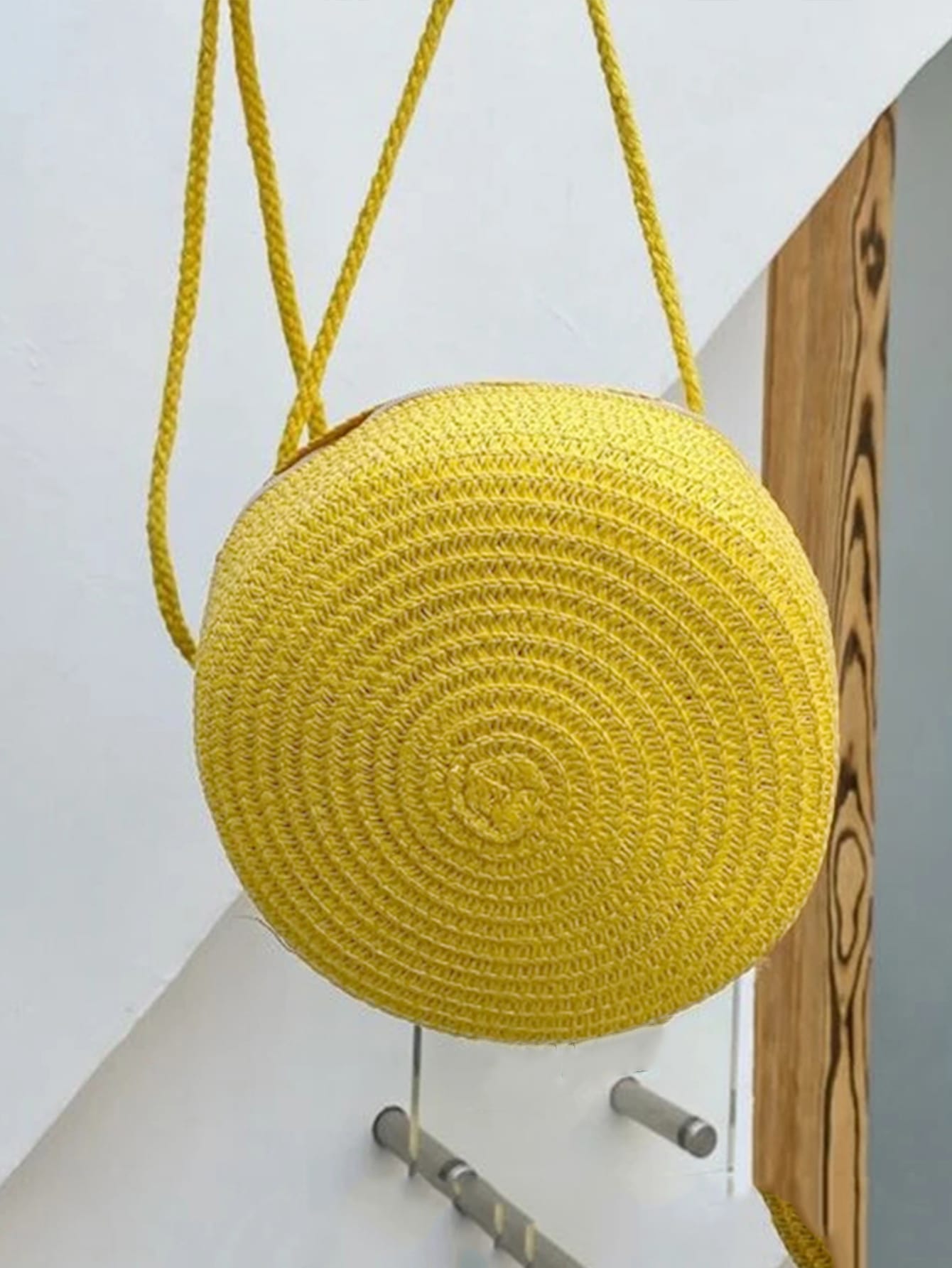 Mini Neon Red Crossbody Circle Shape Straw Bag