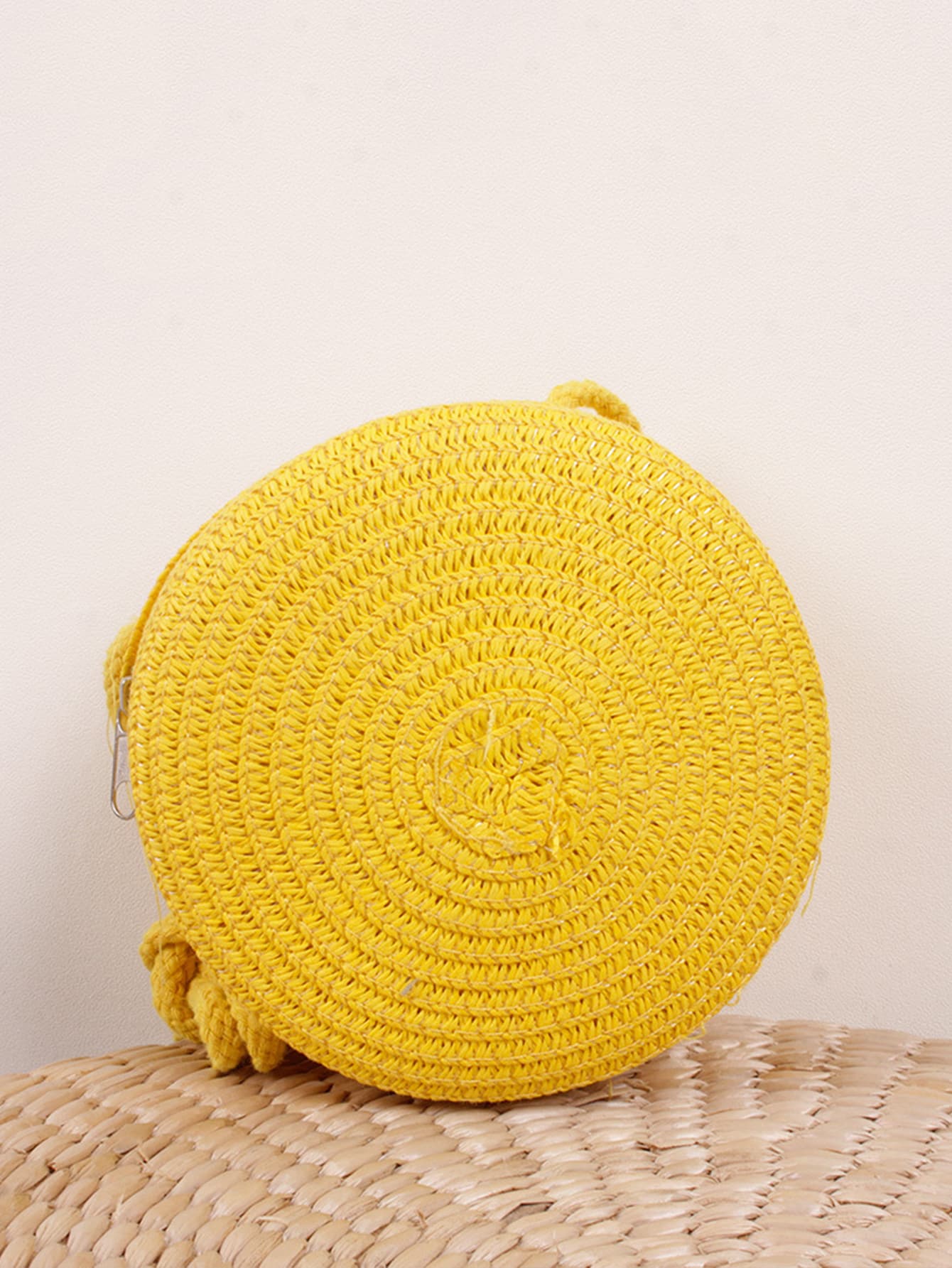 Mini Neon Red Crossbody Circle Shape Straw Bag